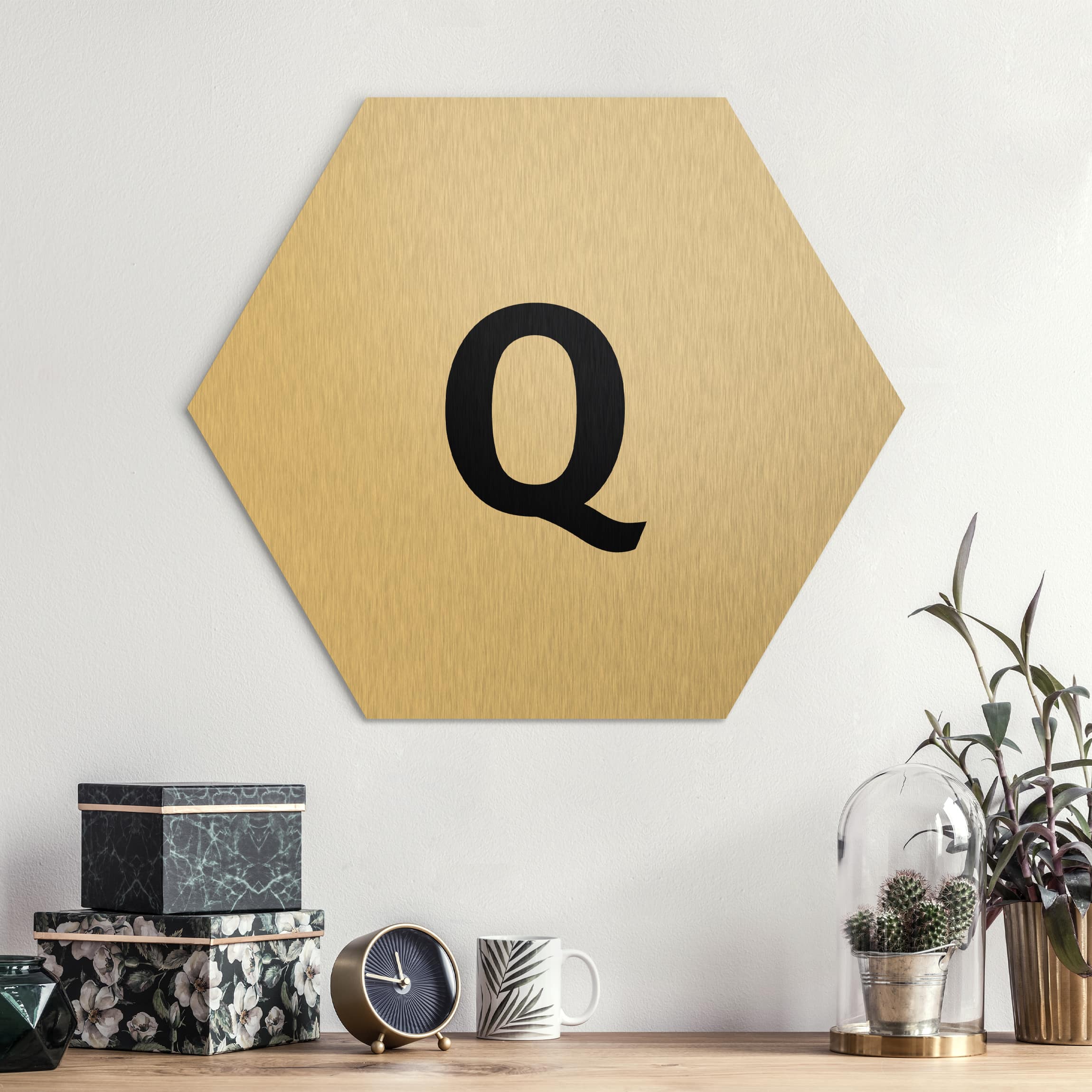 Hexagon-Alu-Dibond Bild Buchstabe Weiß Q