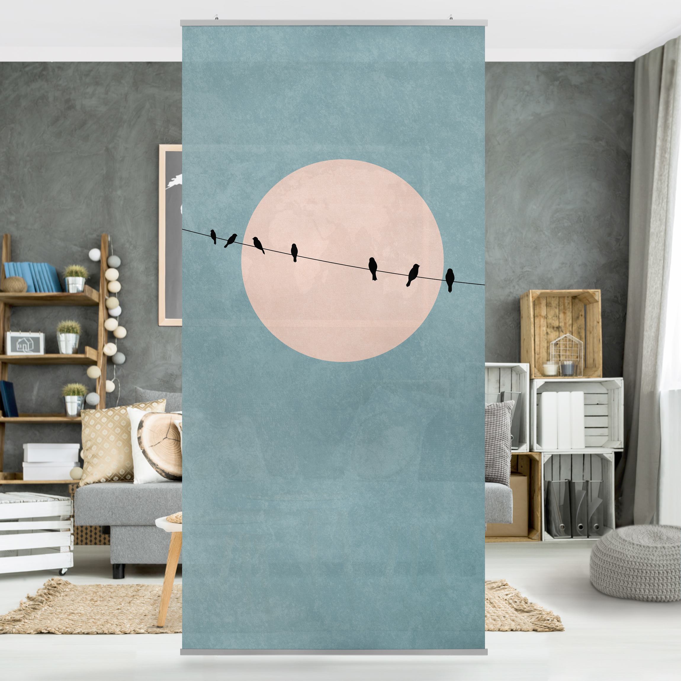 Raumteiler Vögel vor rosa Sonne I