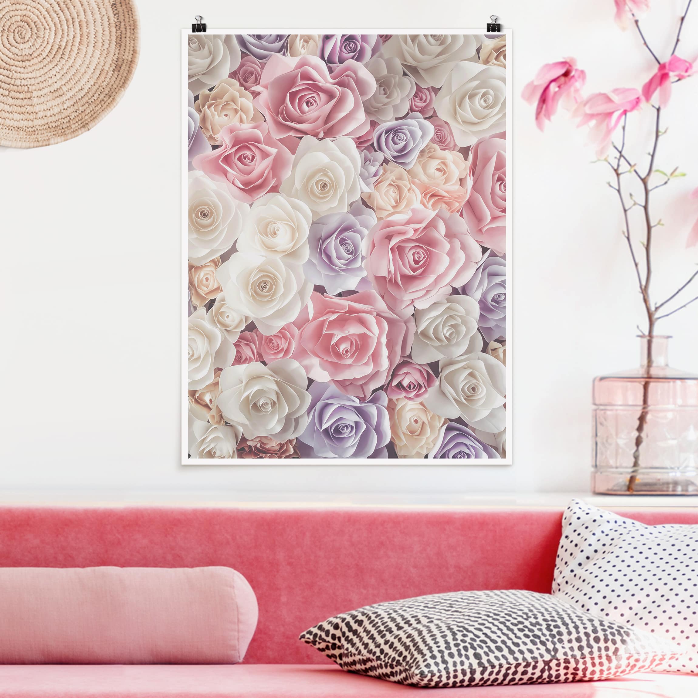 Poster - Hochformat Pastell Paper Art Rosen