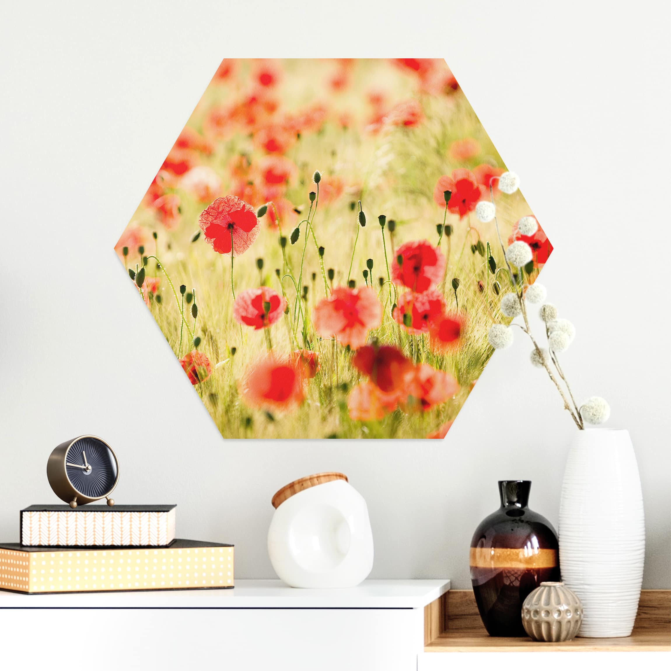 Hexagon-Alu-Dibond Bild Summer Poppies