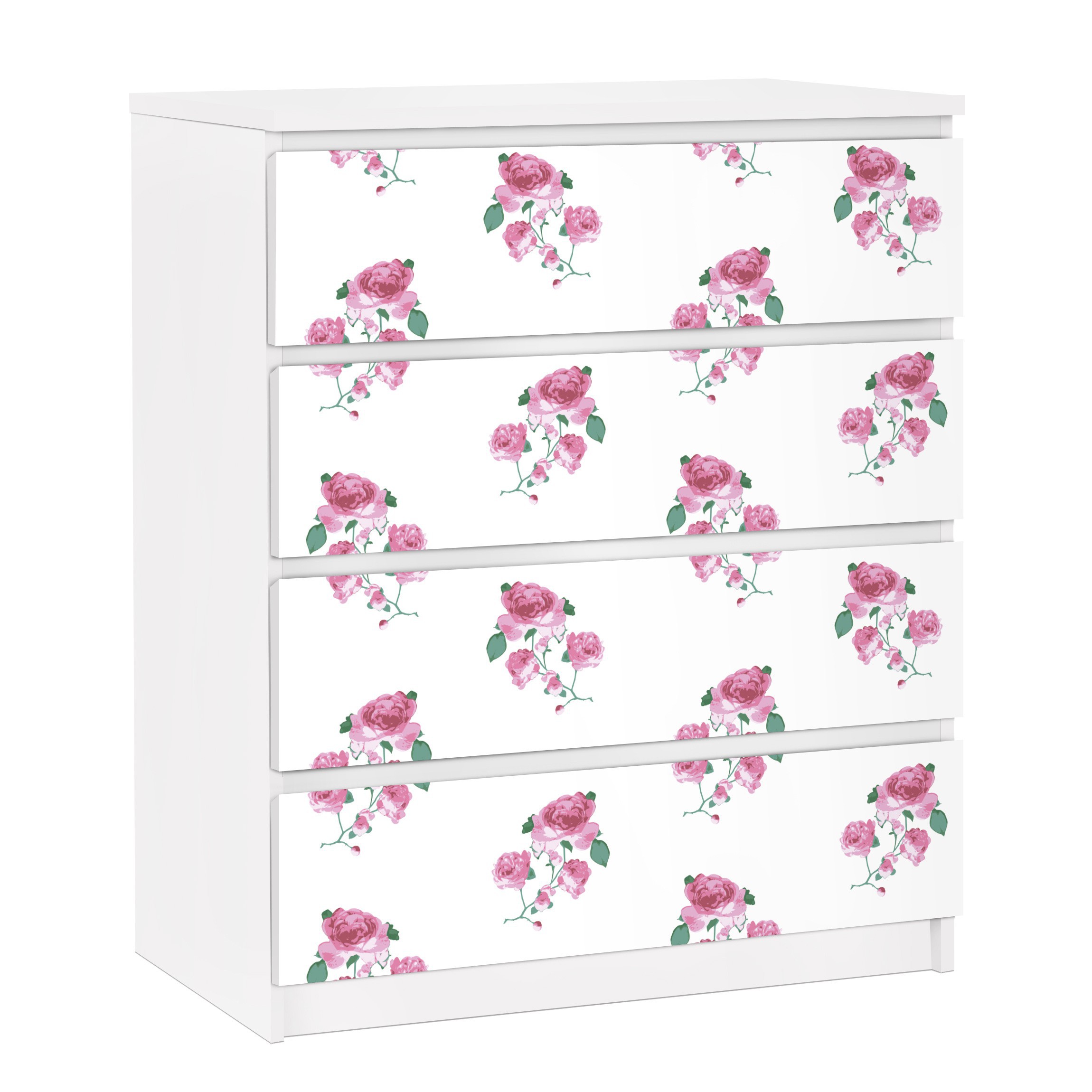 Möbelfolie für IKEA Malm Kommode 4 Schubladen Englische Teerosen