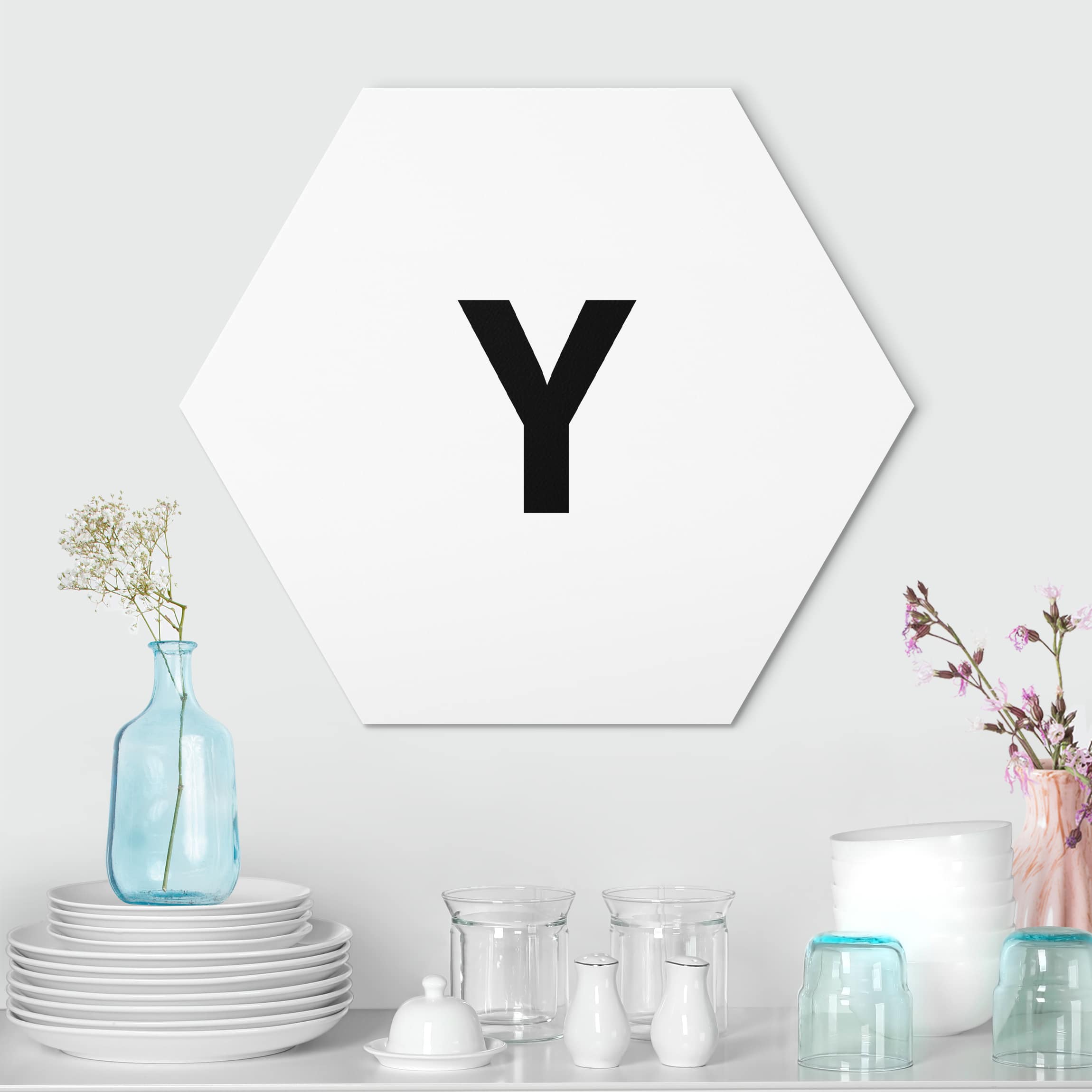 Hexagon-Alu-Dibond Bild Buchstabe Weiß Y