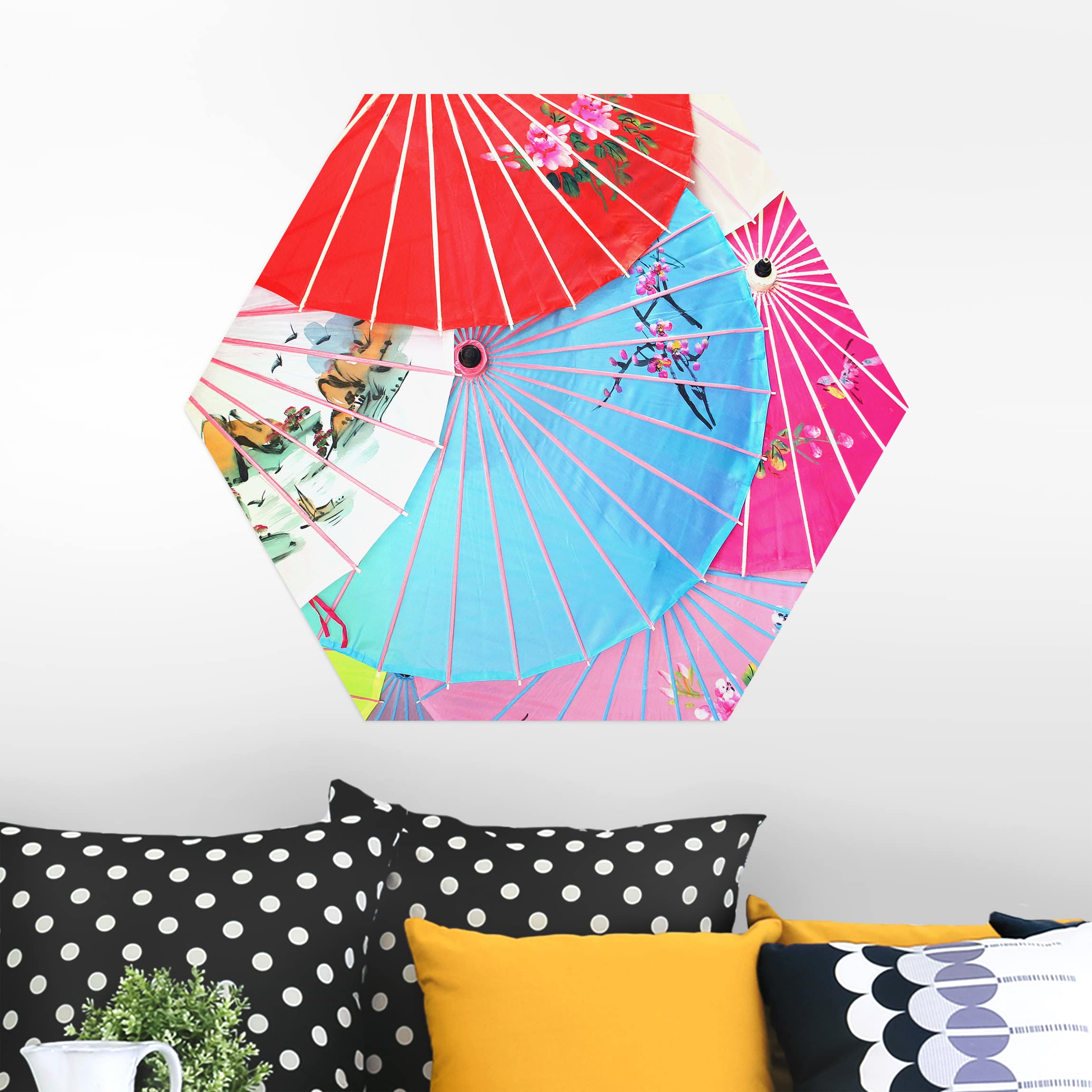 Hexagon-Alu-Dibond Bild Chinese Parasols