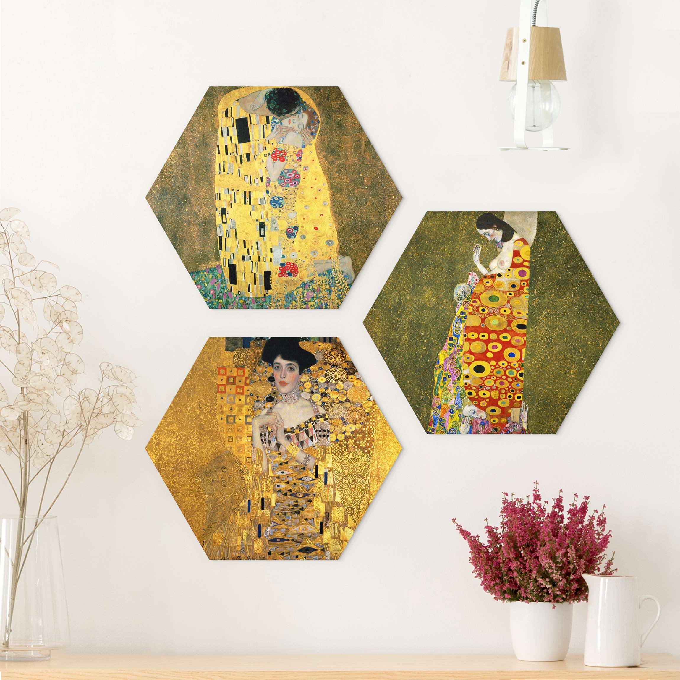 3-teiliges Hexagon-Alu-Dibond Bild Gustav Klimt - Portraits