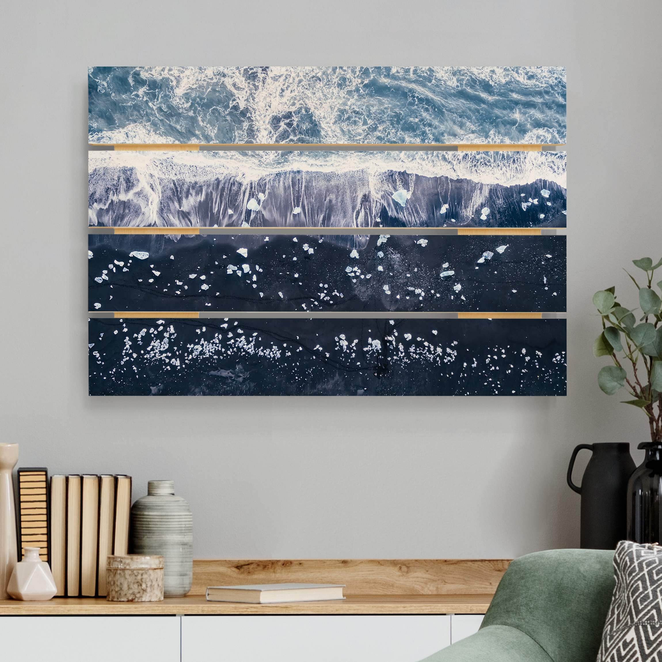 Holzbild Plankenoptik - Querformat Luftbild - Jökulsárlón in Island