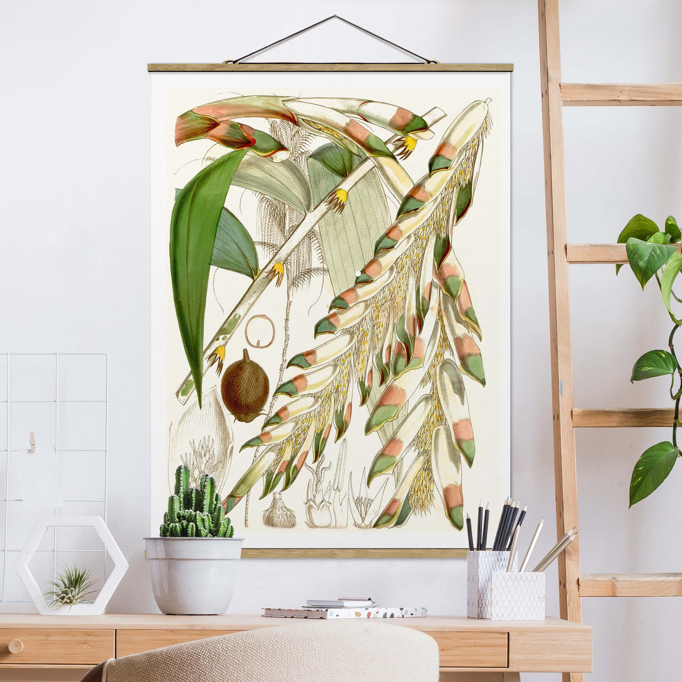 Stoffbild - Hochformat Vintage Illustration Tropische Blüten III