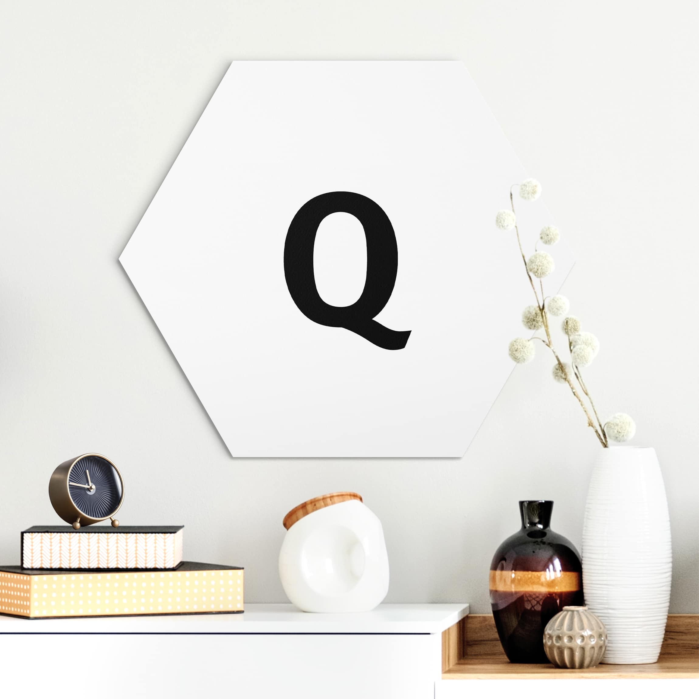 Hexagon-Alu-Dibond Bild Buchstabe Weiß Q