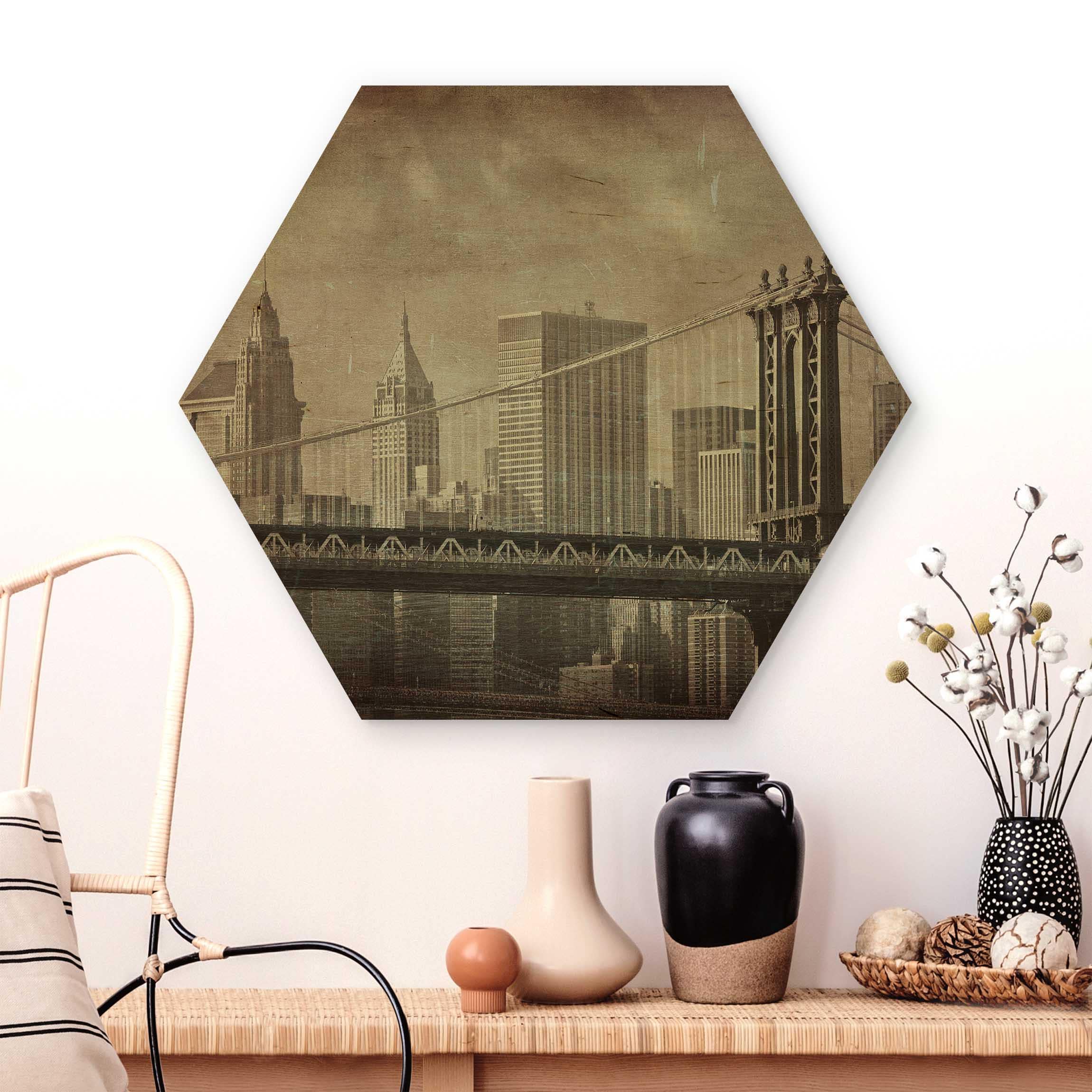 Hexagon-Holzbild Vintage New York City