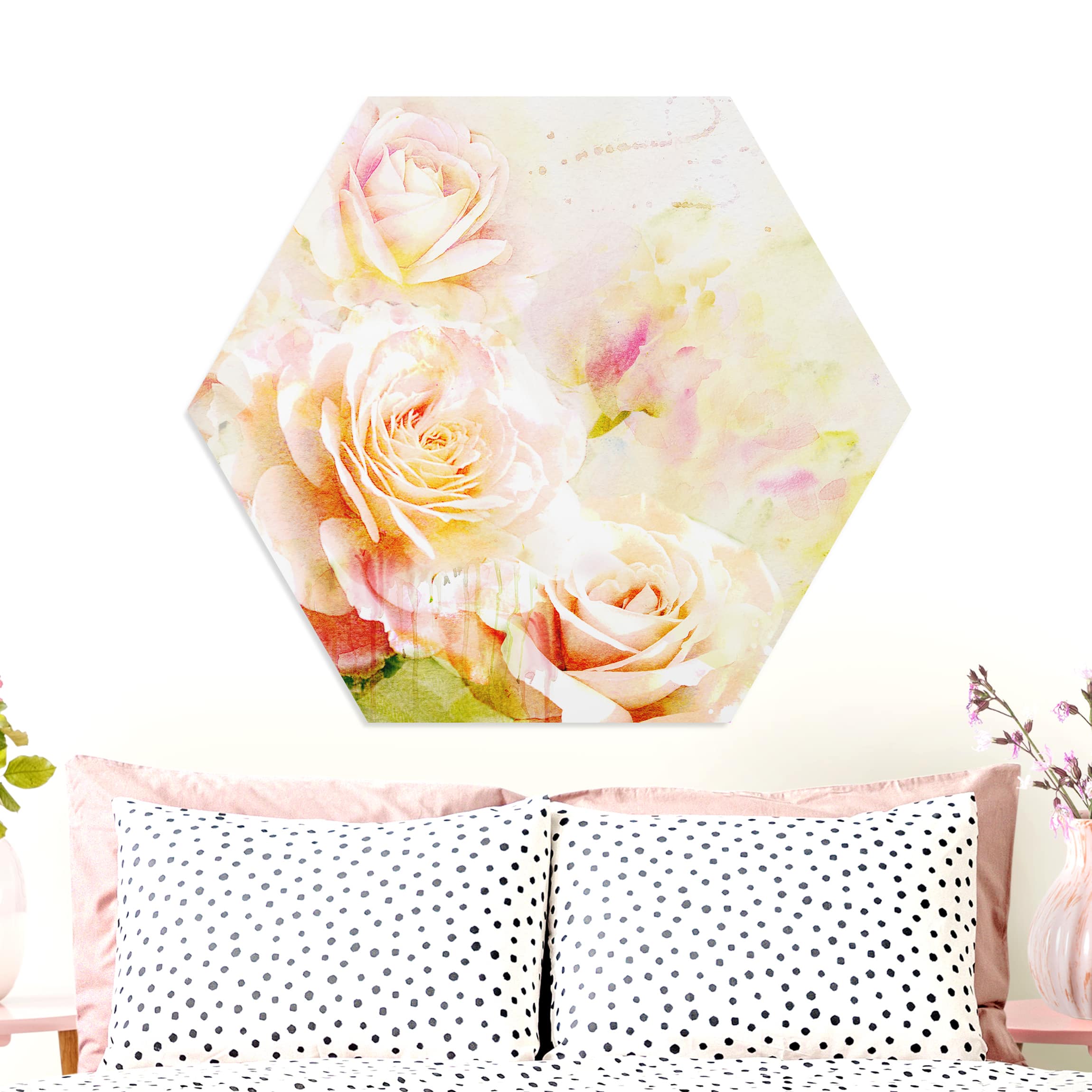 Hexagon-Forexbild Aquarell Rosen Komposition