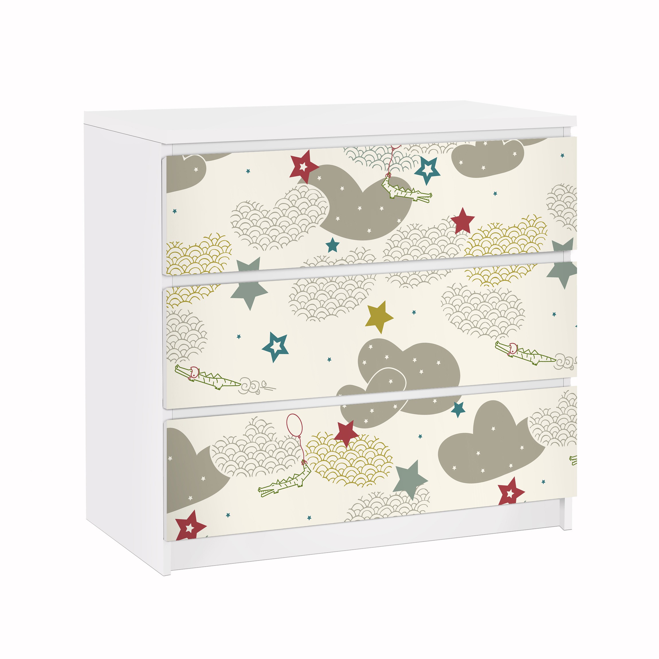 Möbelfolie für IKEA Malm Kommode 3 Schubladen Sky Crocodiles
