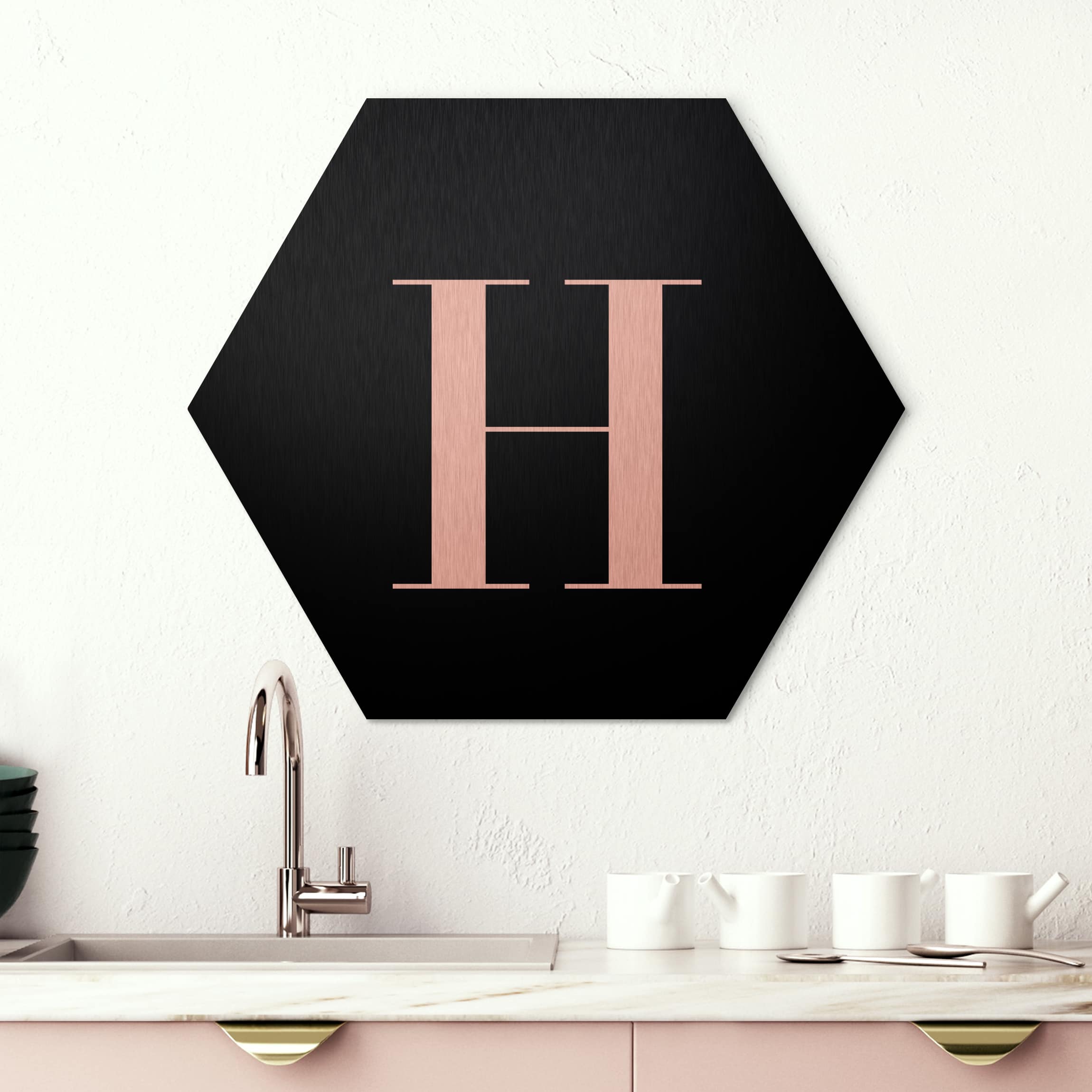 Hexagon-Alu-Dibond Bild Buchstabe Serif Schwarz H