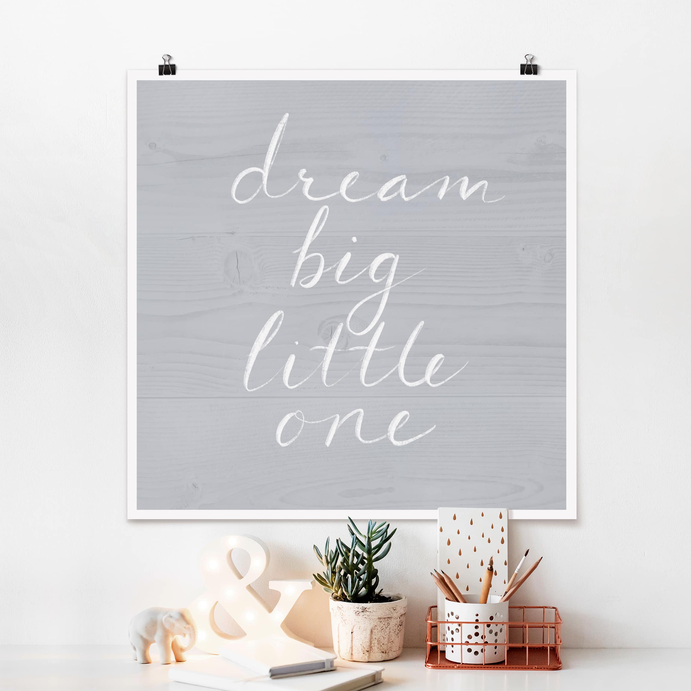 Poster Holzwand grau - Dream big