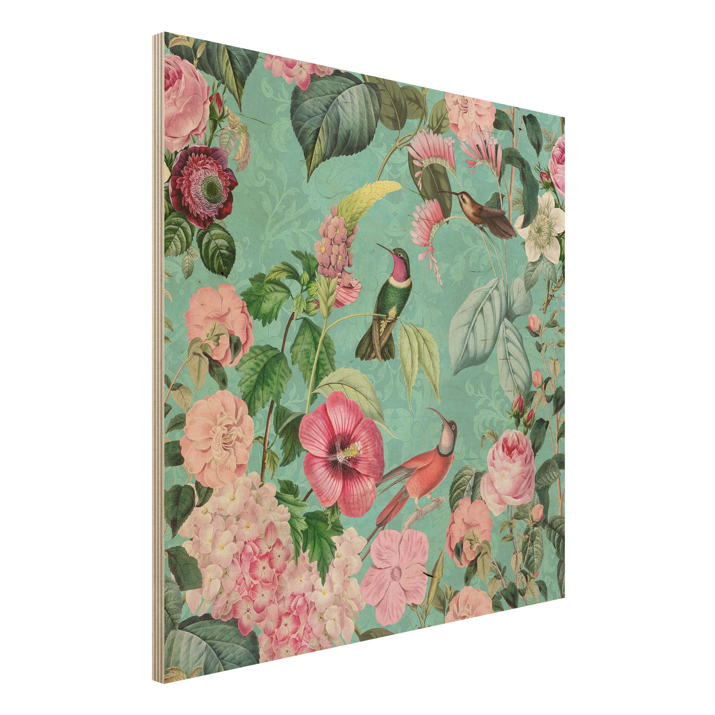 Holzbild Vintage Collage - Kolibris im Paradies