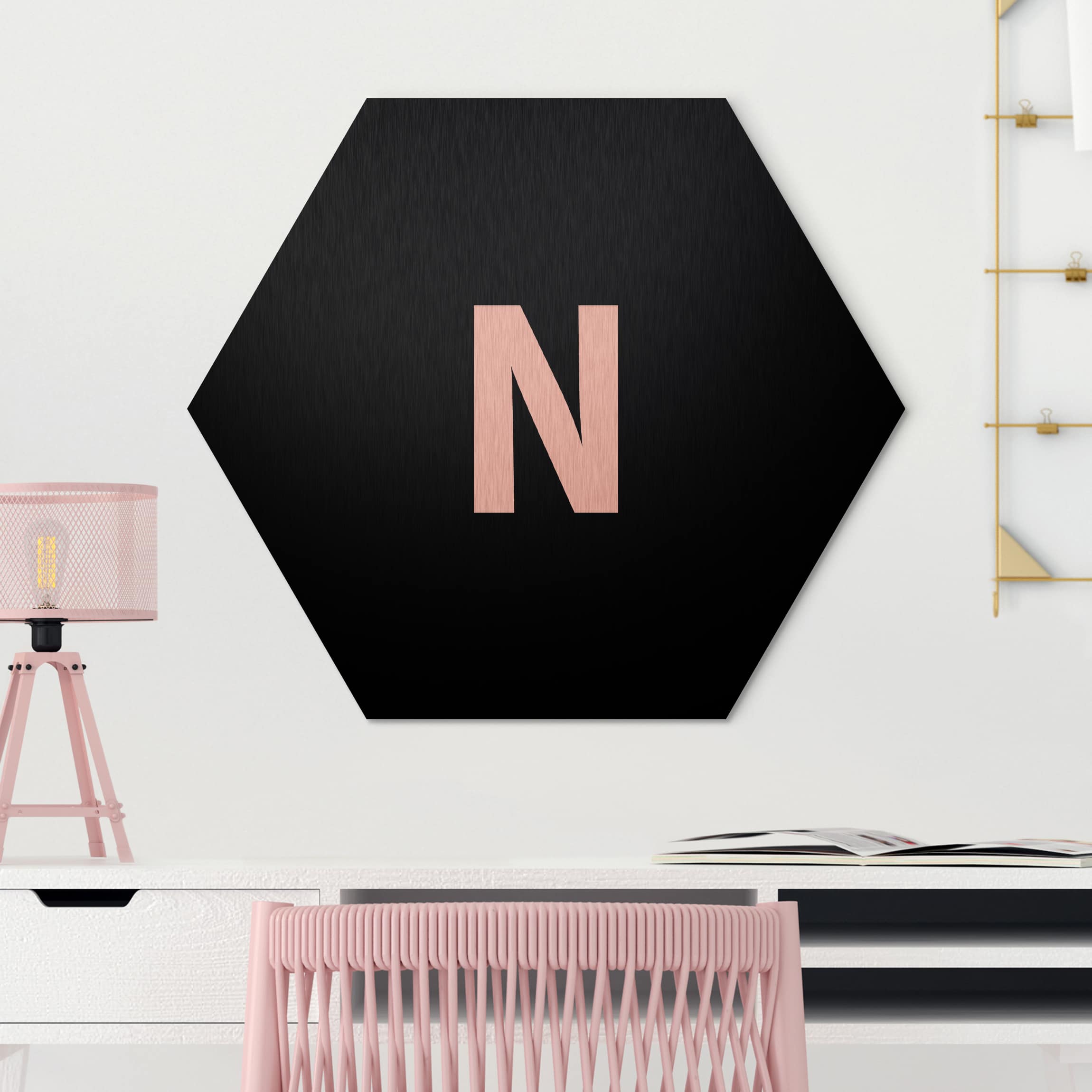 Hexagon-Alu-Dibond Bild Buchstabe Schwarz N
