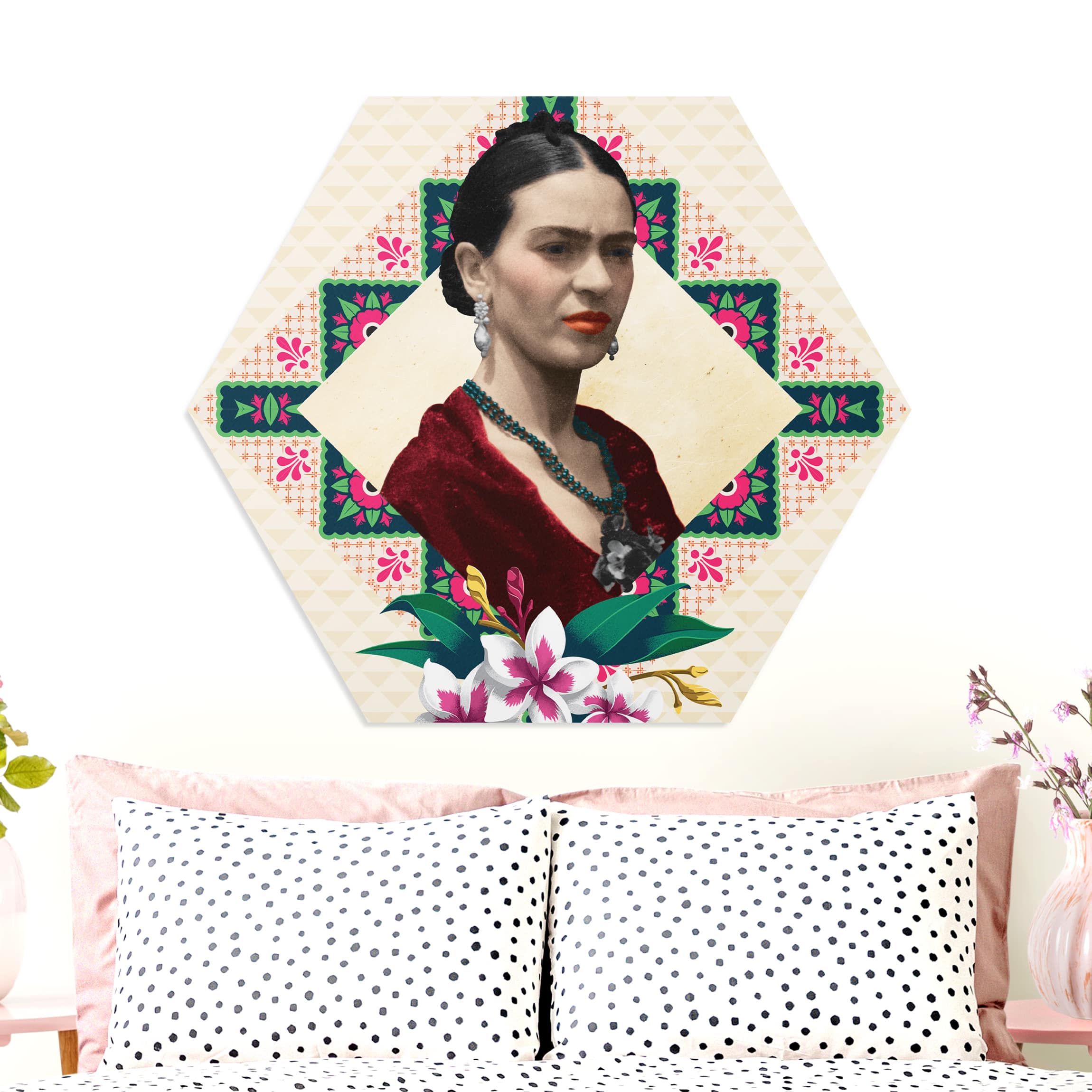 Hexagon-Forexbild Frida Kahlo - Blumen und Geometrie