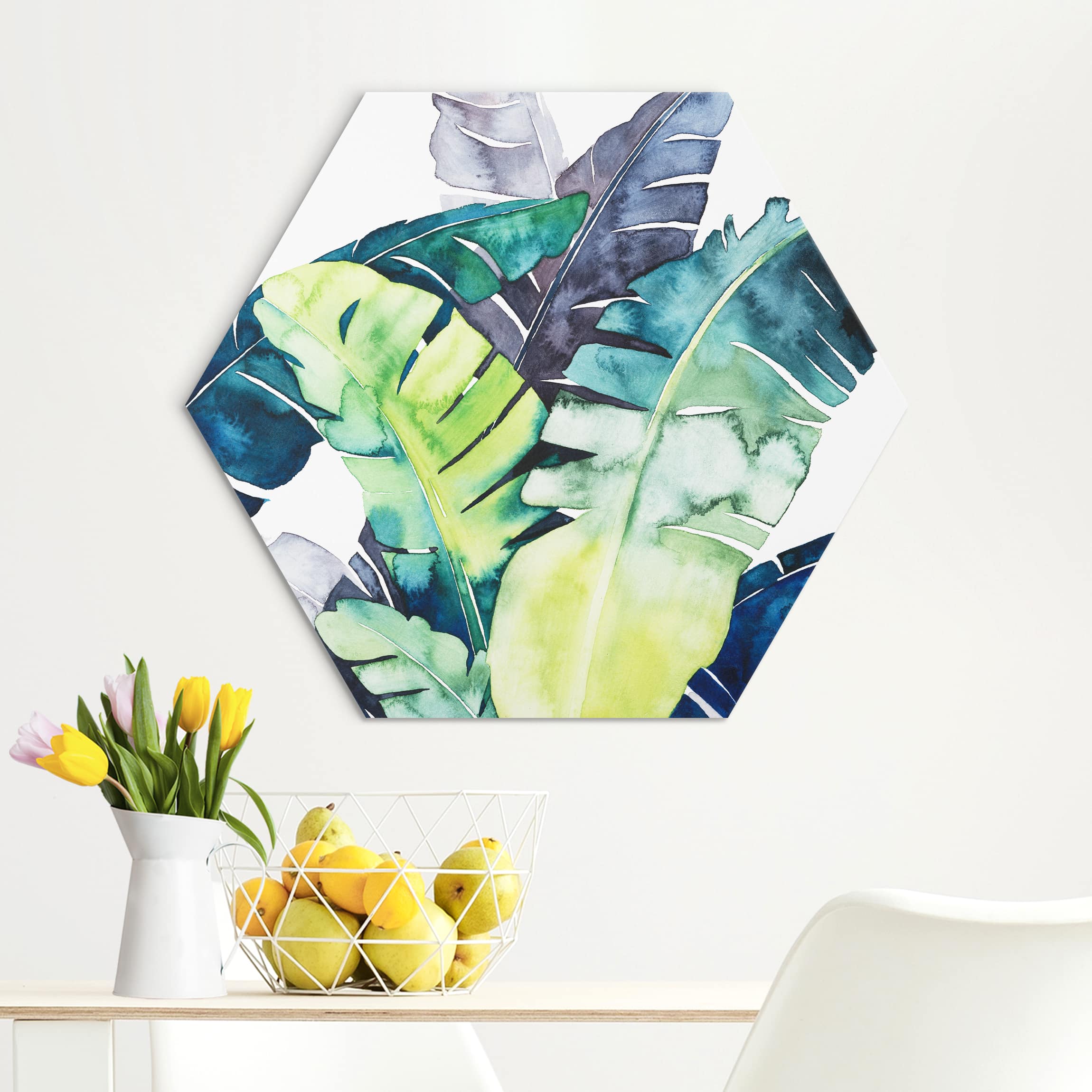 Hexagon-Alu-Dibond Bild Exotisches Blattwerk - Banane
