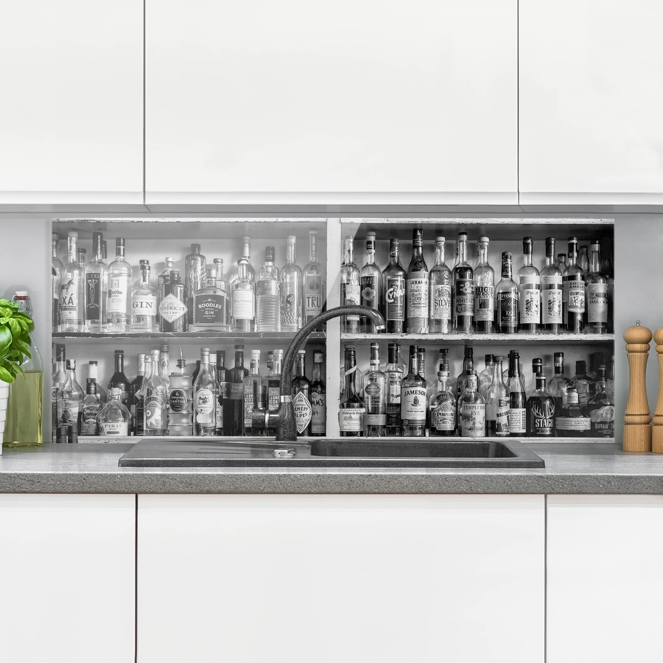 Glas Spritzschutz - Panorama Bar Schwarz Weiß