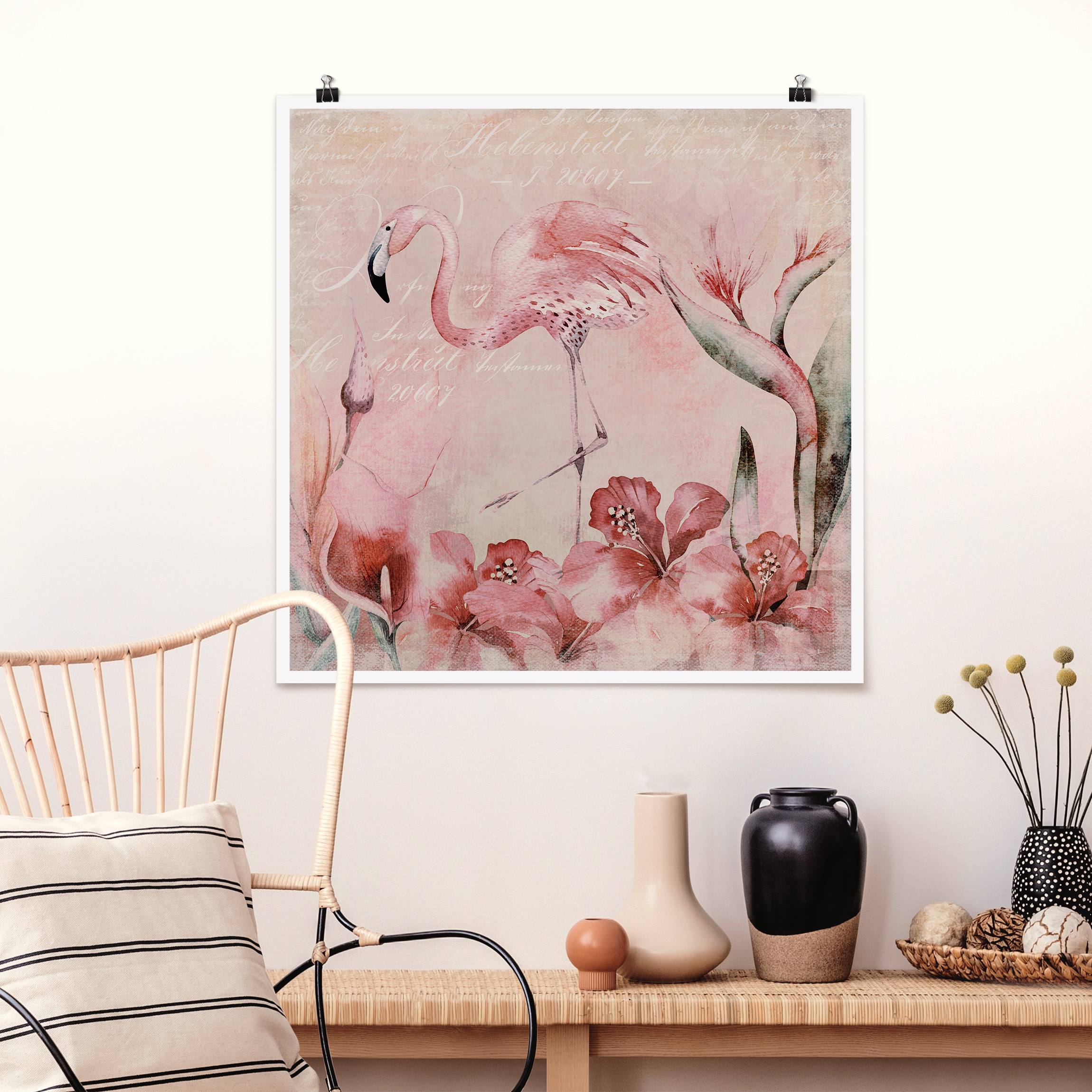 Poster Shabby Chic Collage - Flamingo