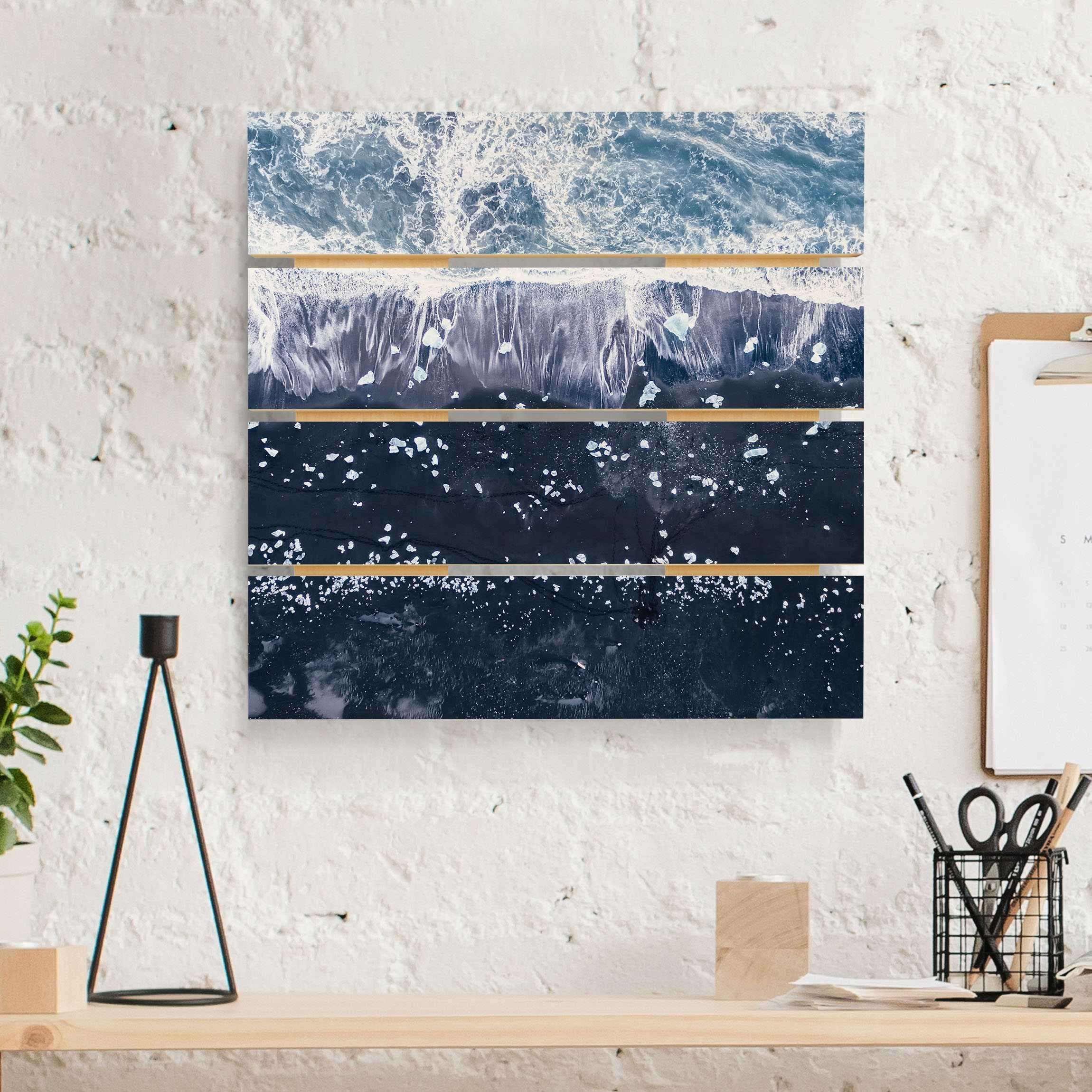 Holzbild Plankenoptik - Quadrat Luftbild - Jökulsárlón in Island