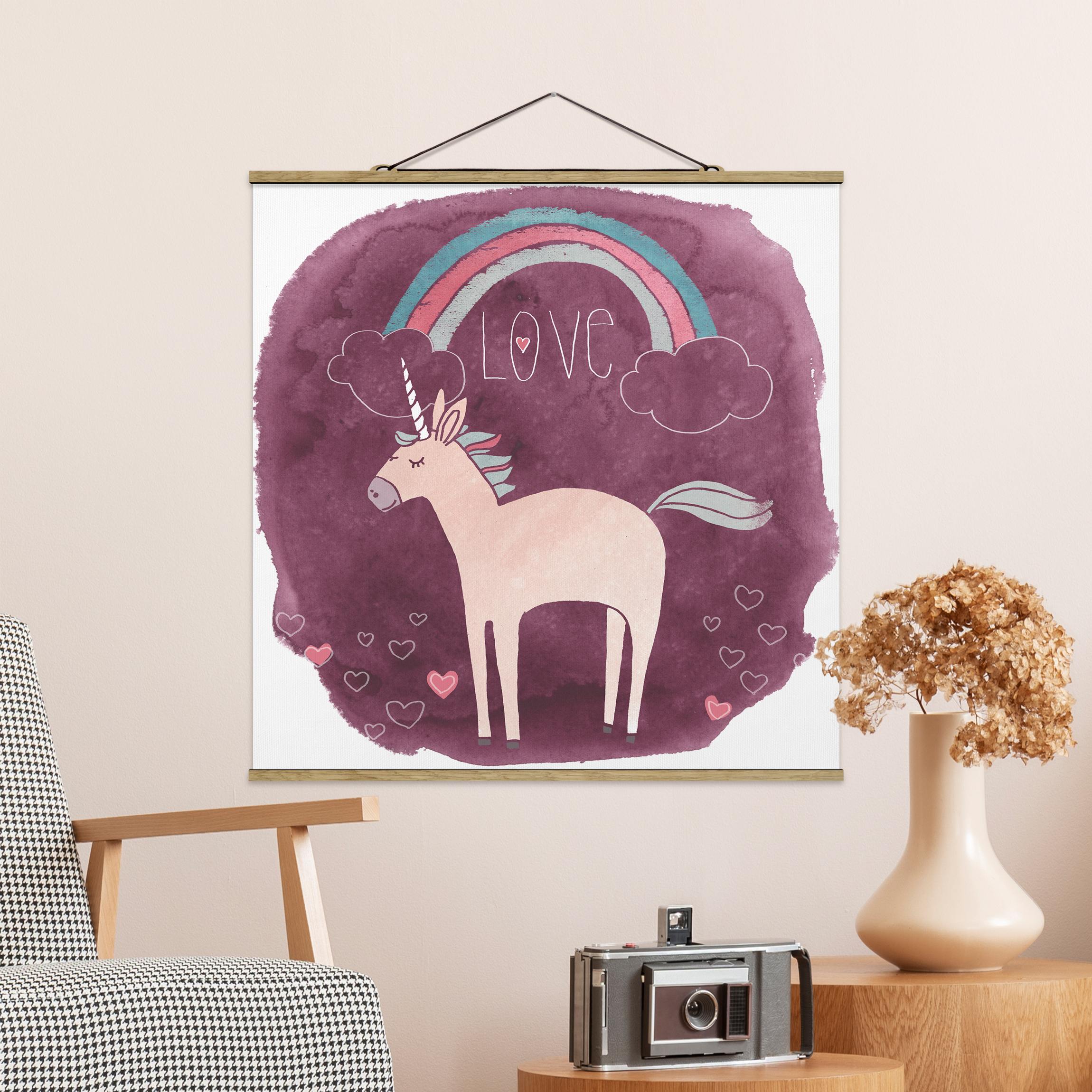 Stoffbild - Quadrat Einhorn-Truppe - Love