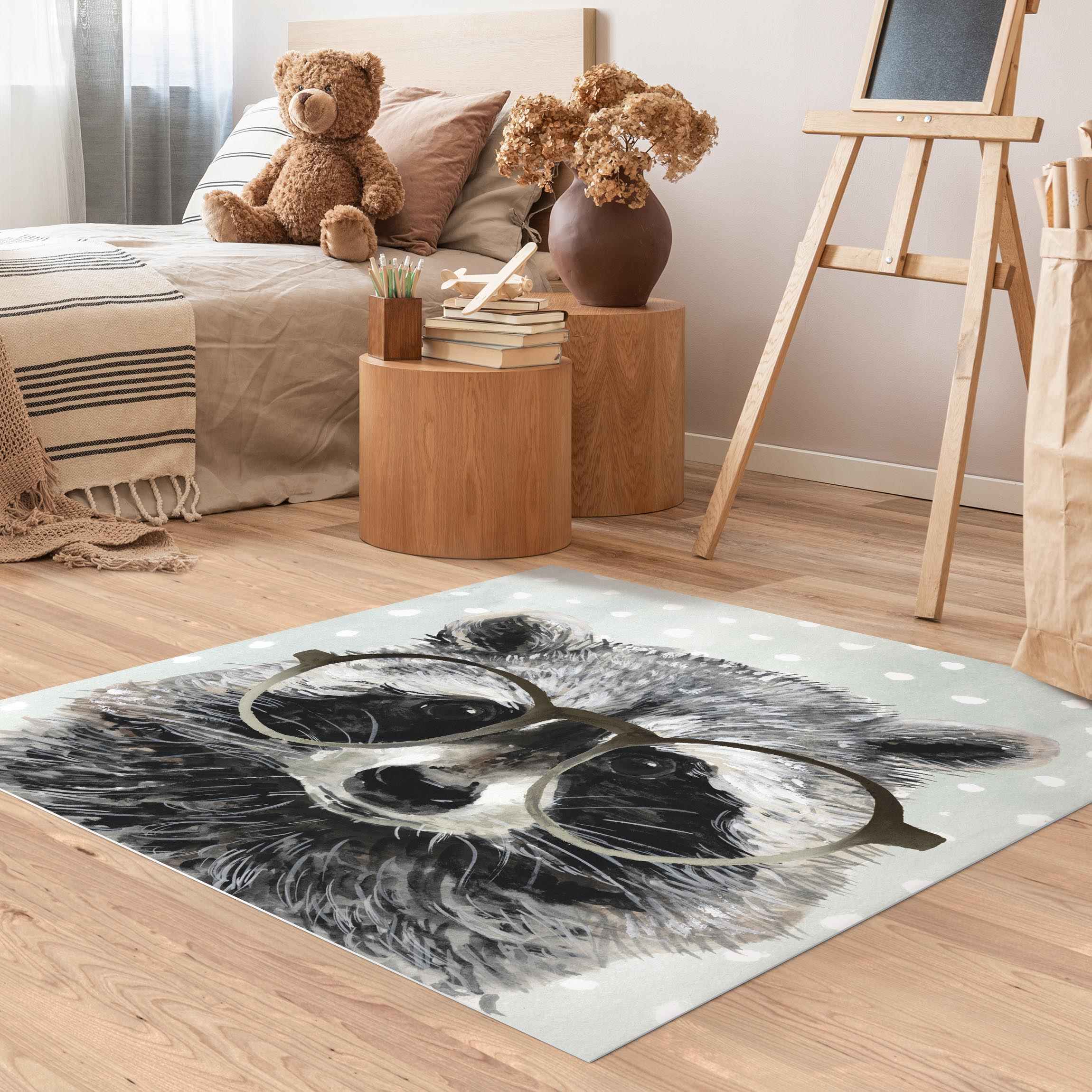 Vinylteppich Bebrillte Tiere - Waschbär