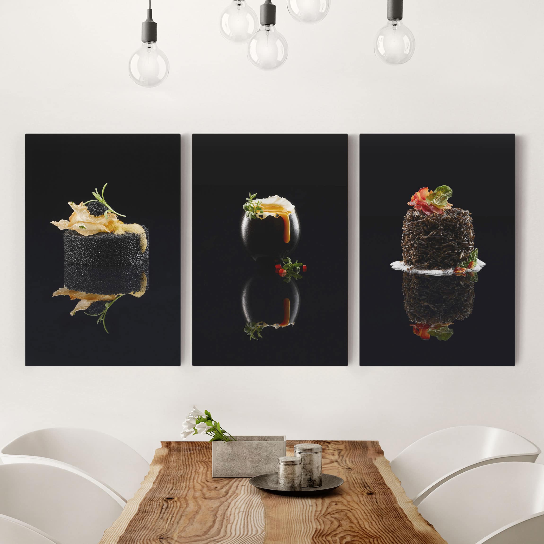 3-teiliges Leinwandbild Küche Sterneküche Schwarze Serie