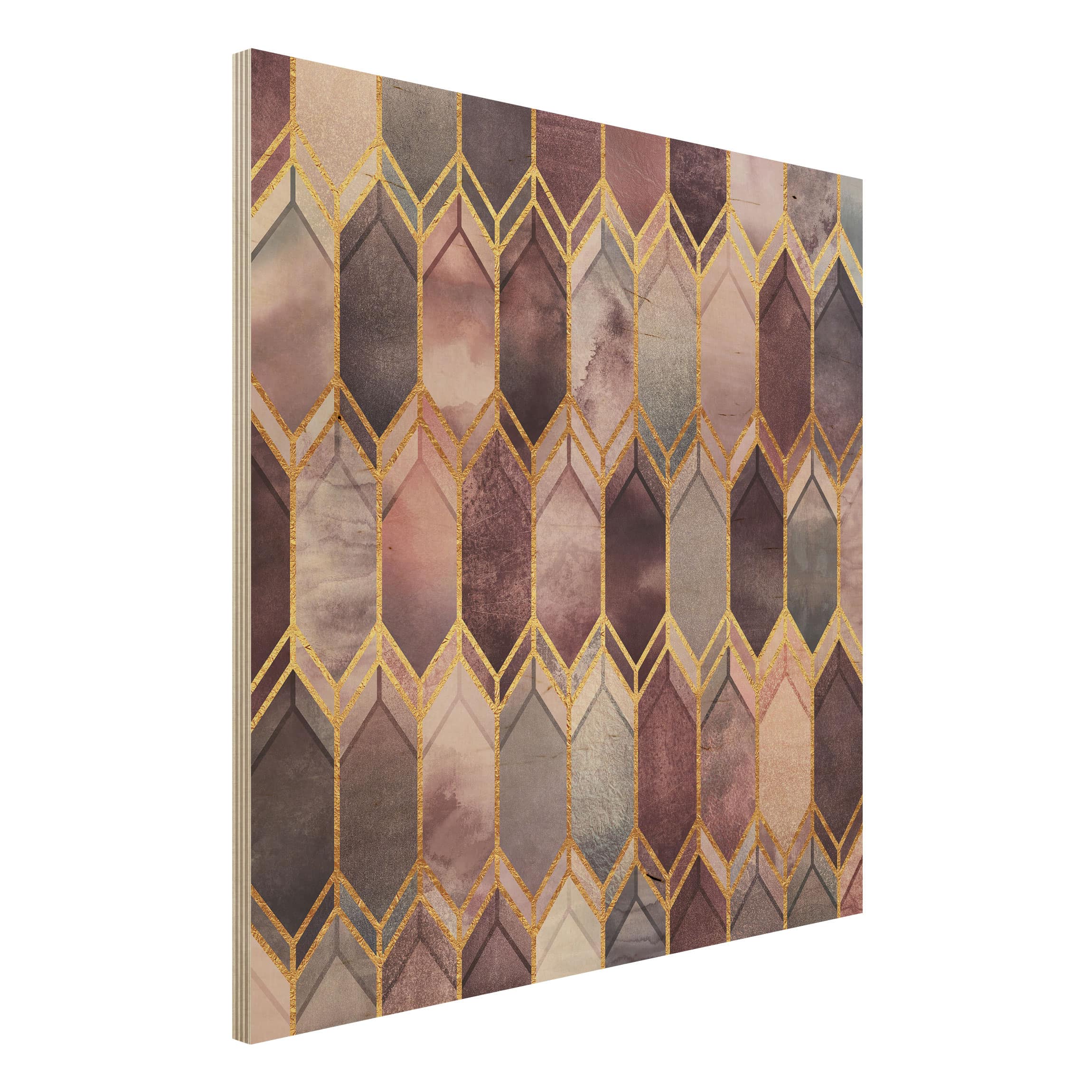 Holzbild - Quadrat Glasmalerei geometrisch Rosé Gold