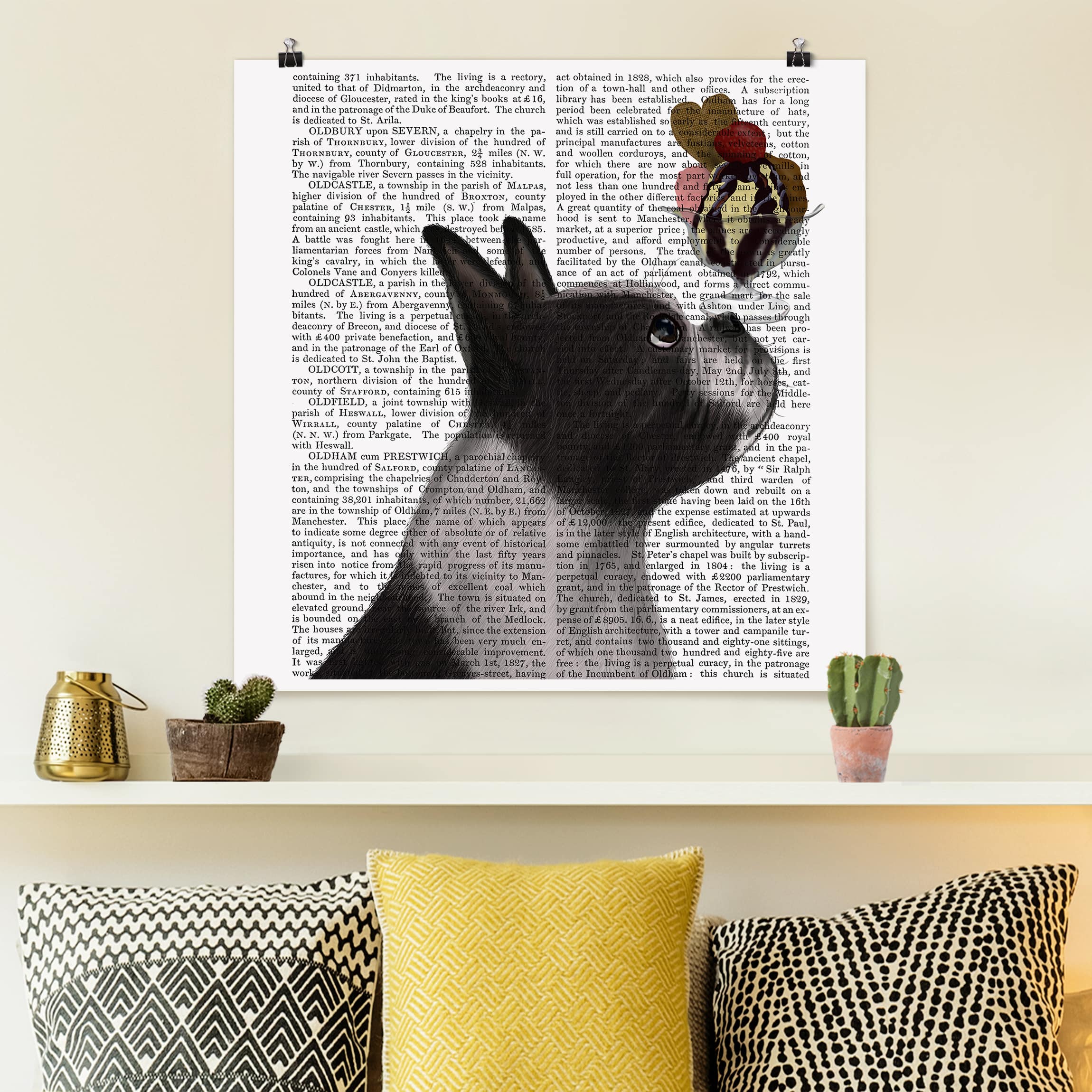 Poster - Quadrat Tierlektüre - Terrier mit Eis