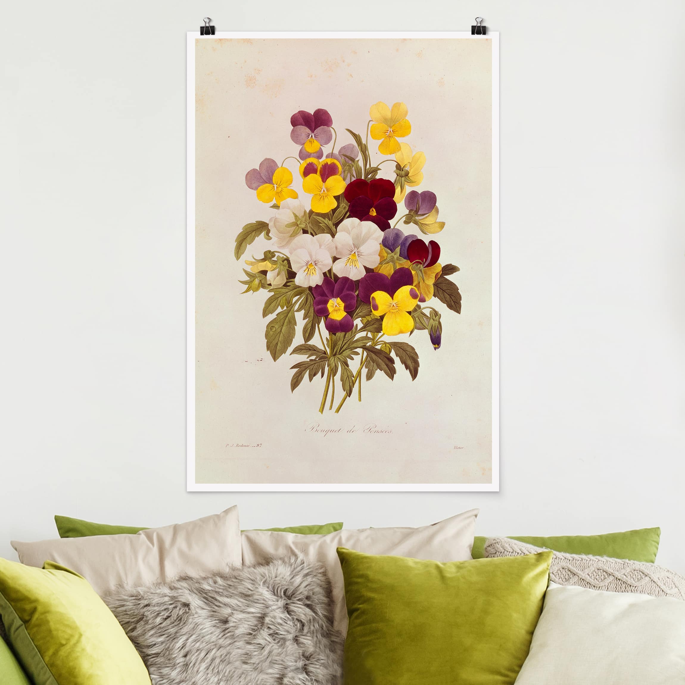 Poster - Hochformat Pierre Joseph Redouté - Ein Bund von Stiefmütterchen