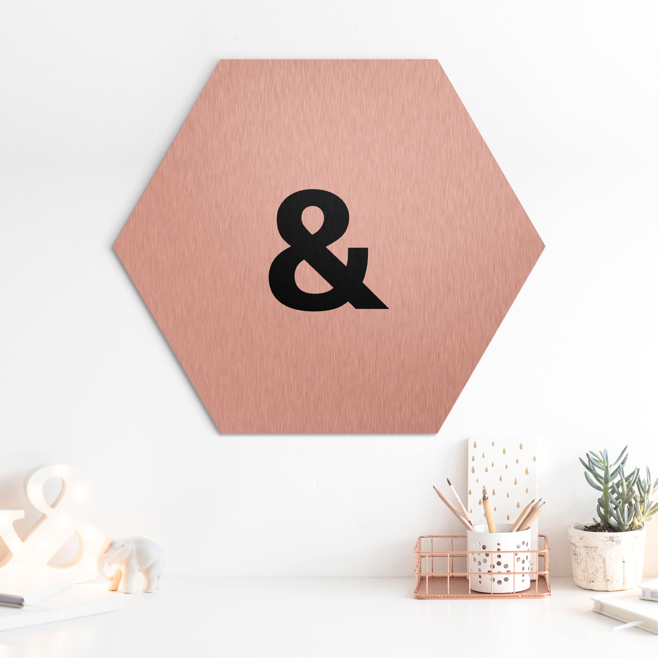 Hexagon-Alu-Dibond Bild Buchstabe Weiß &