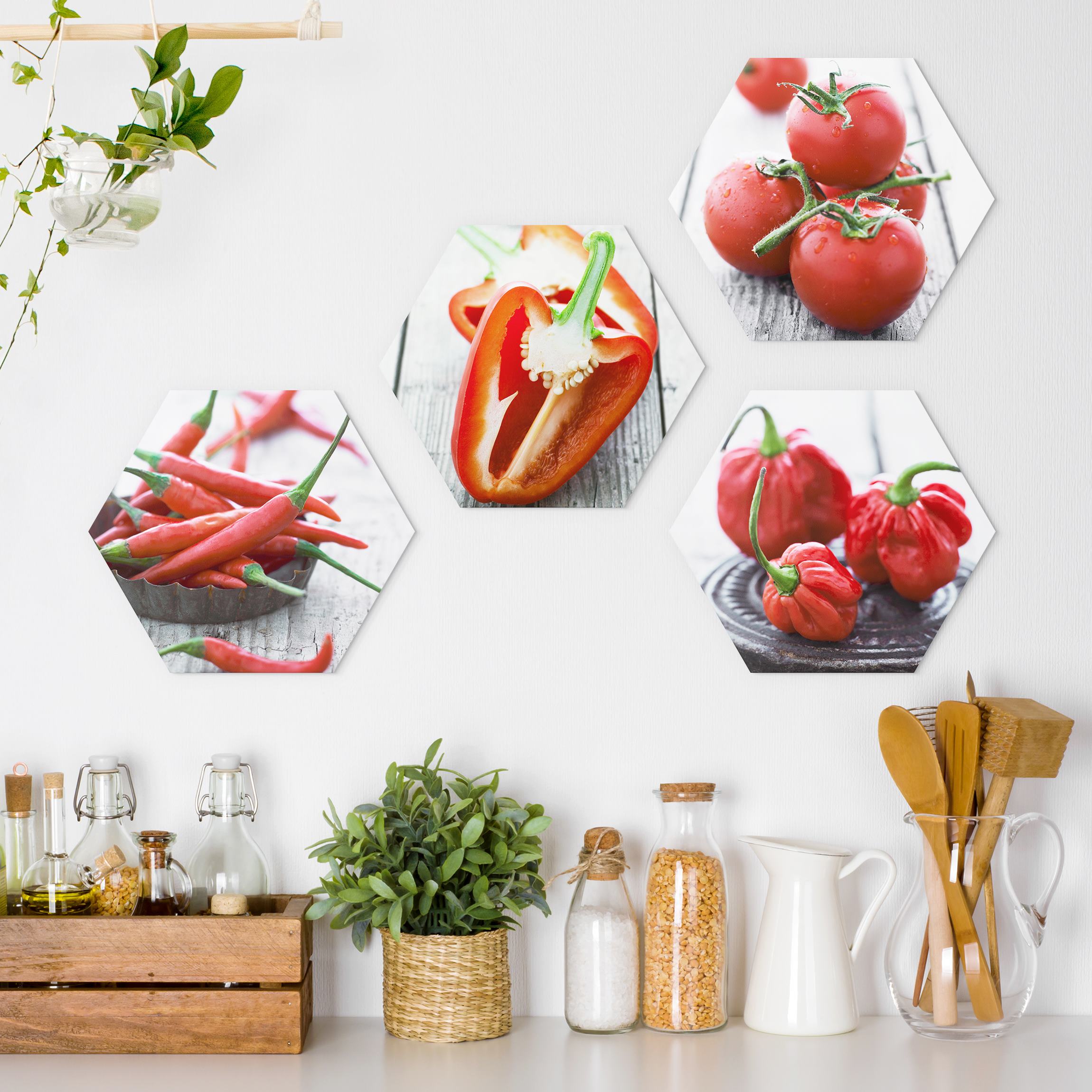 4-teiliges Hexagon-Forexbild Rotes Gemüse