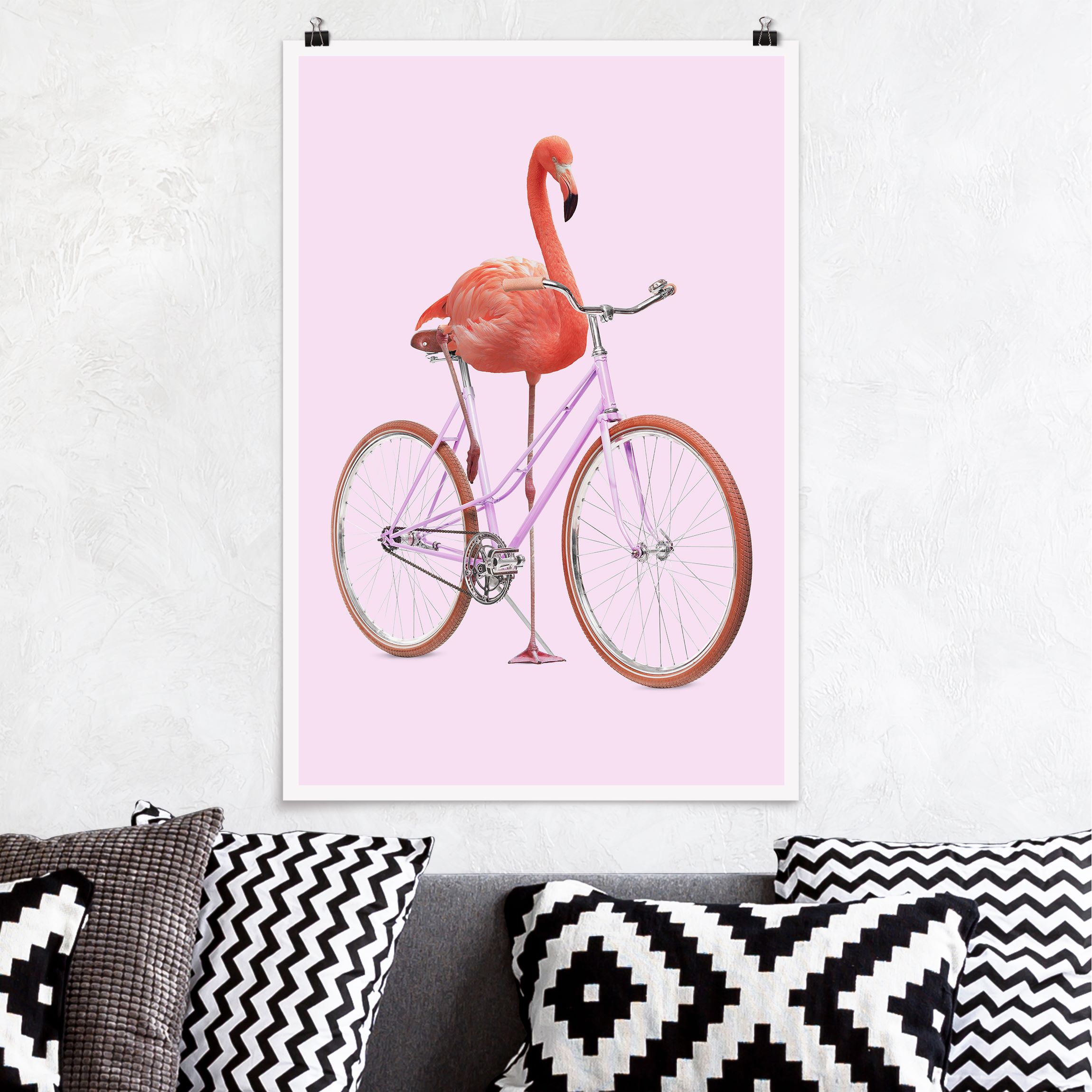 Poster Flamingo mit Fahrrad