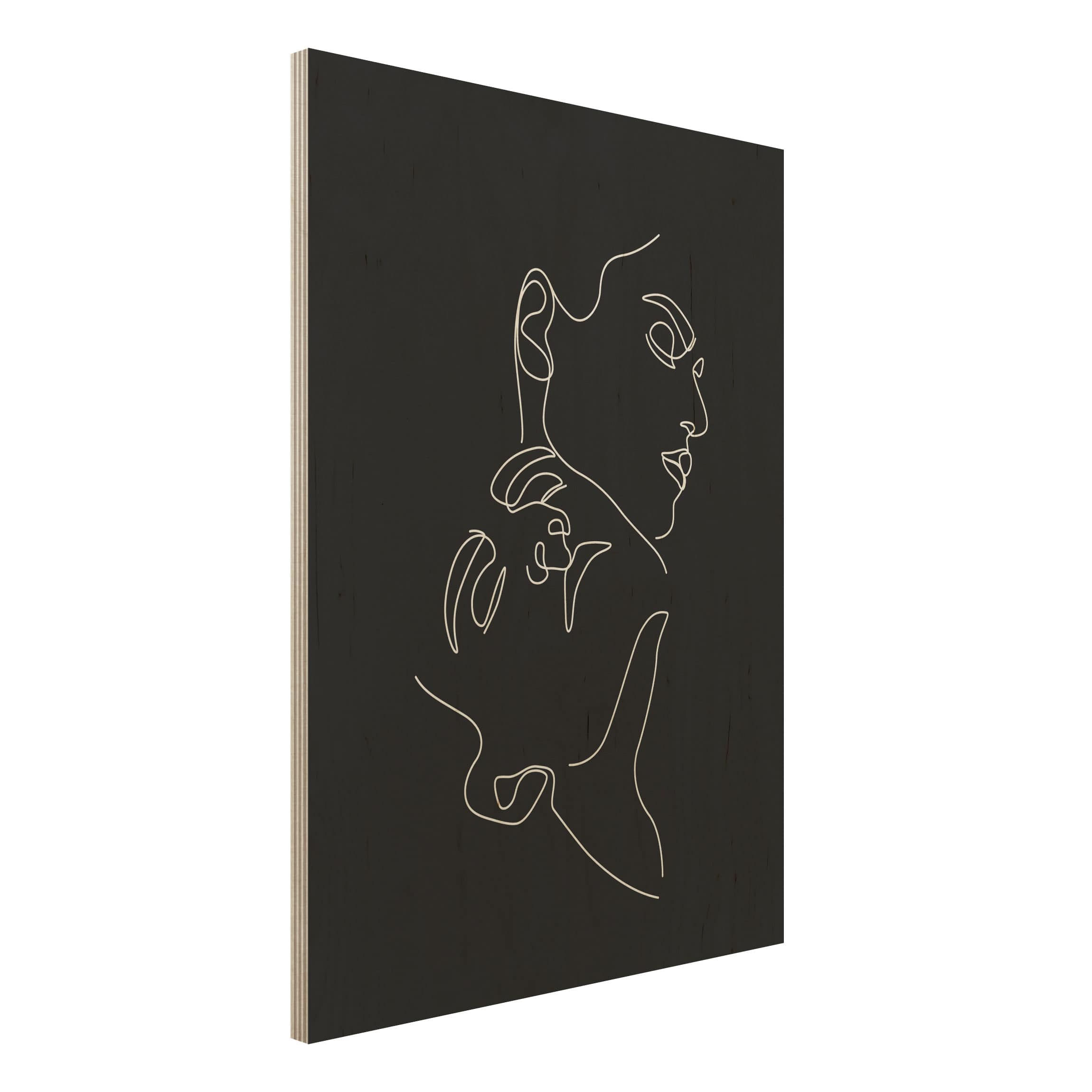 Holzbild - Hochformat 3:4 Line Art Frauen Gesichter Schwarz