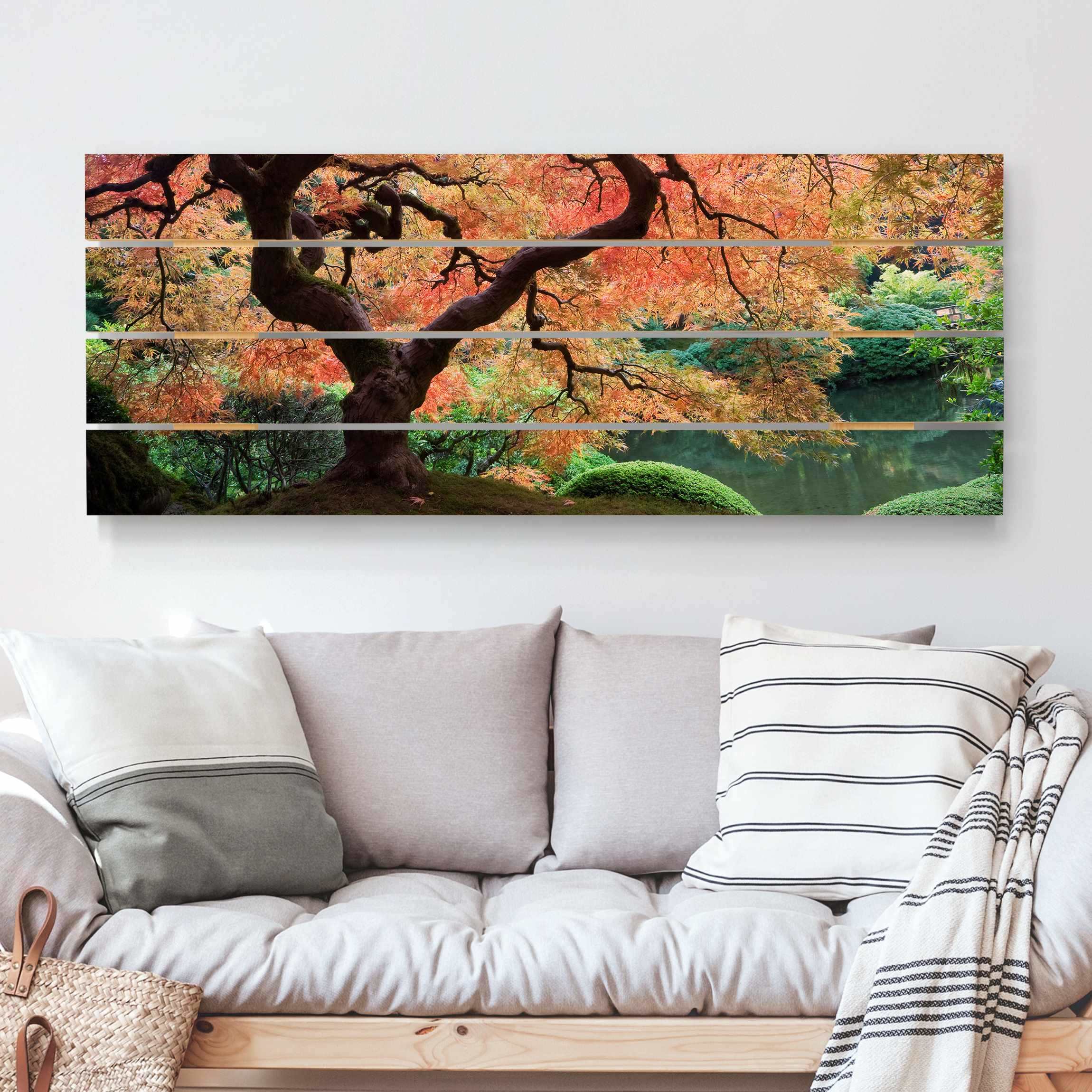 Holzbild Plankenoptik - Panorama Japanischer Garten