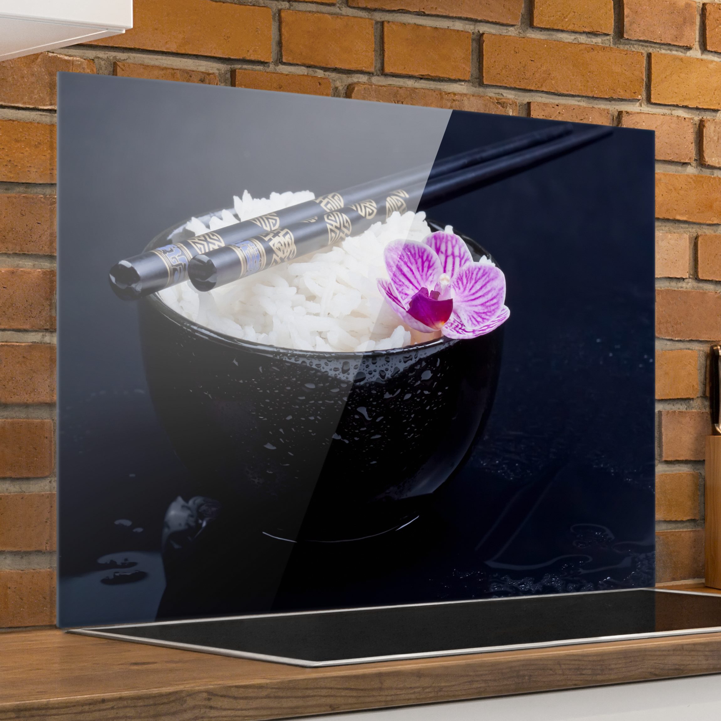 Glas Spritzschutz Reisschale mit Orchidee