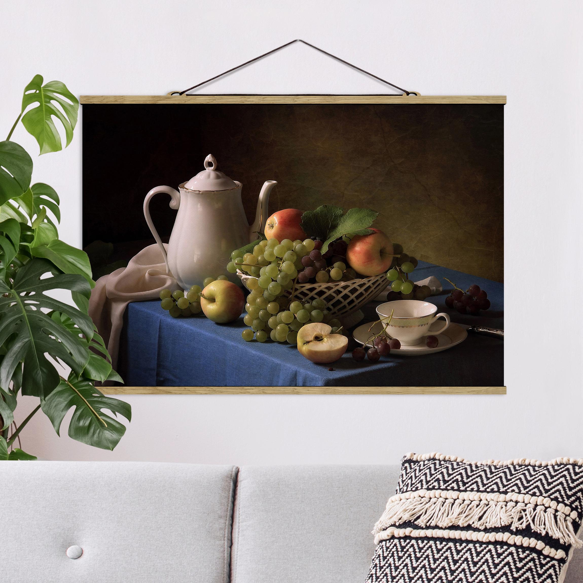 Stoffbild mit Posterleisten Stillleben mit Kaffeekanne