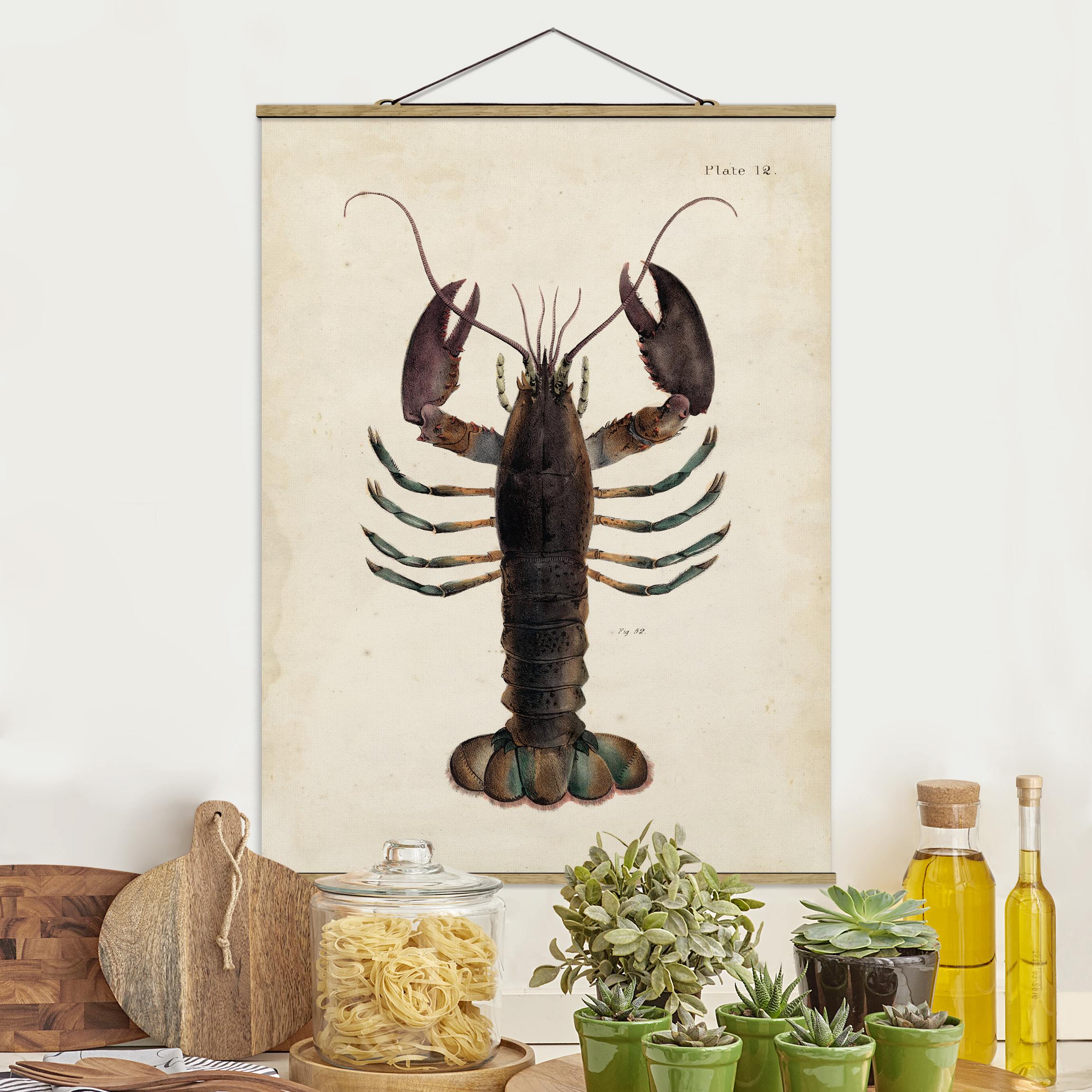 Stoffbild mit Posterleisten Vintage Illustration Hummer