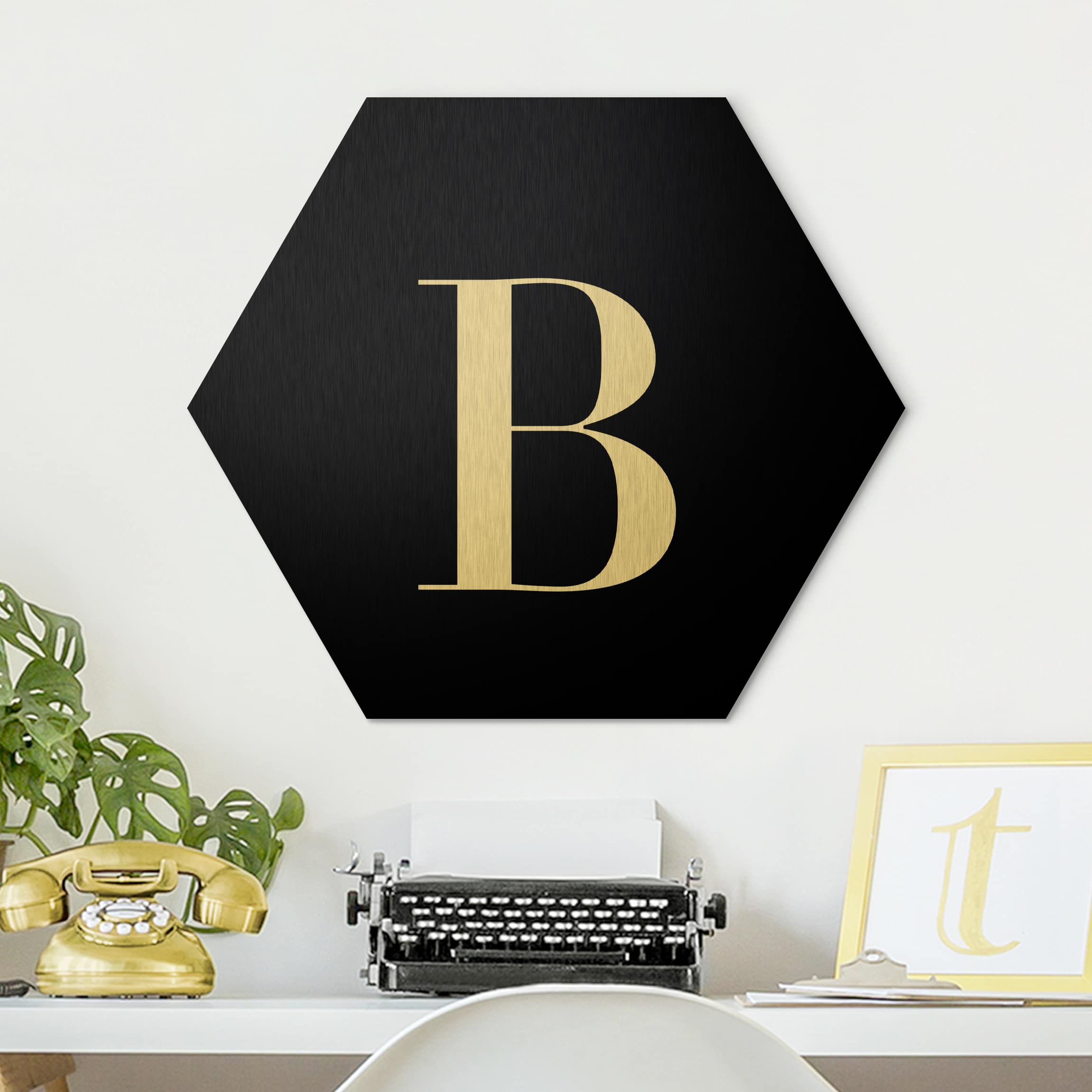 Hexagon-Alu-Dibond Bild Buchstabe Serif Schwarz B