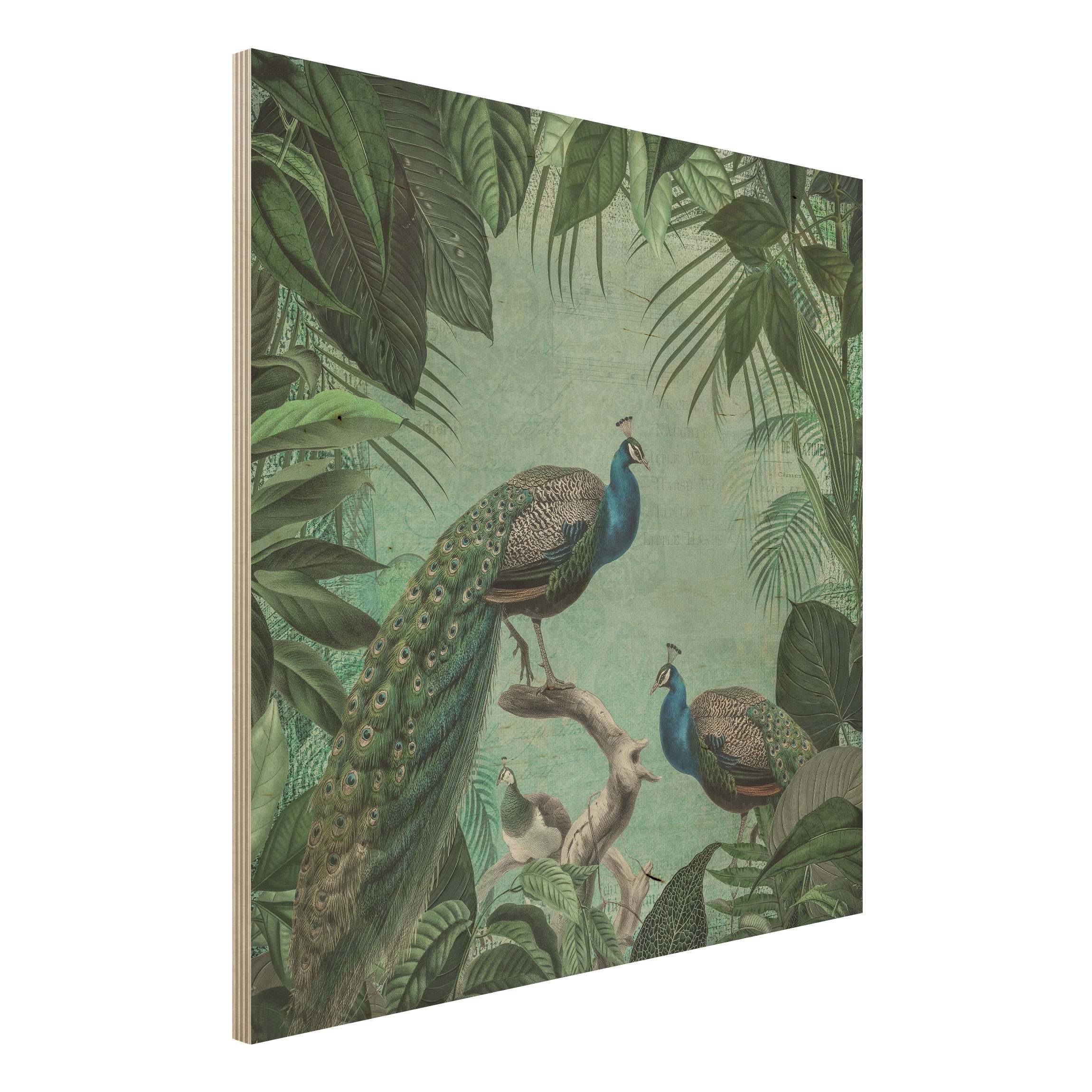 Holzbild Shabby Chic Collage - Edler Pfau