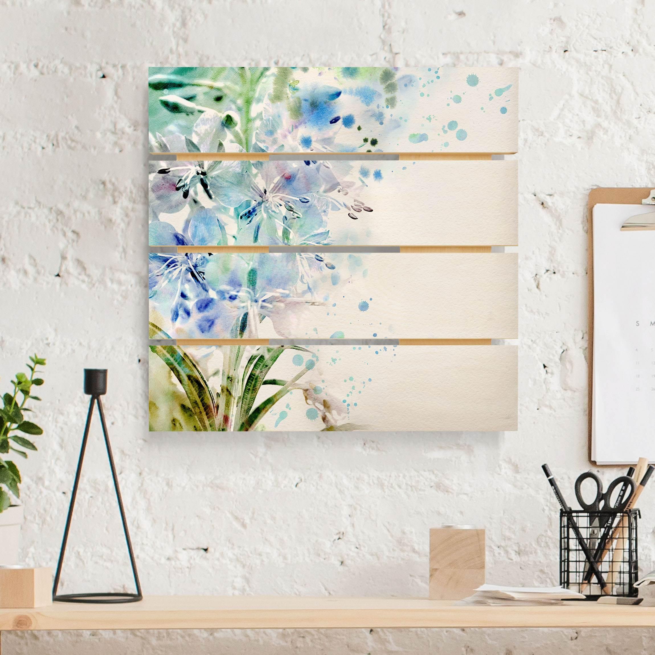 Holzbild Plankenoptik Aquarell Blumen Lilien