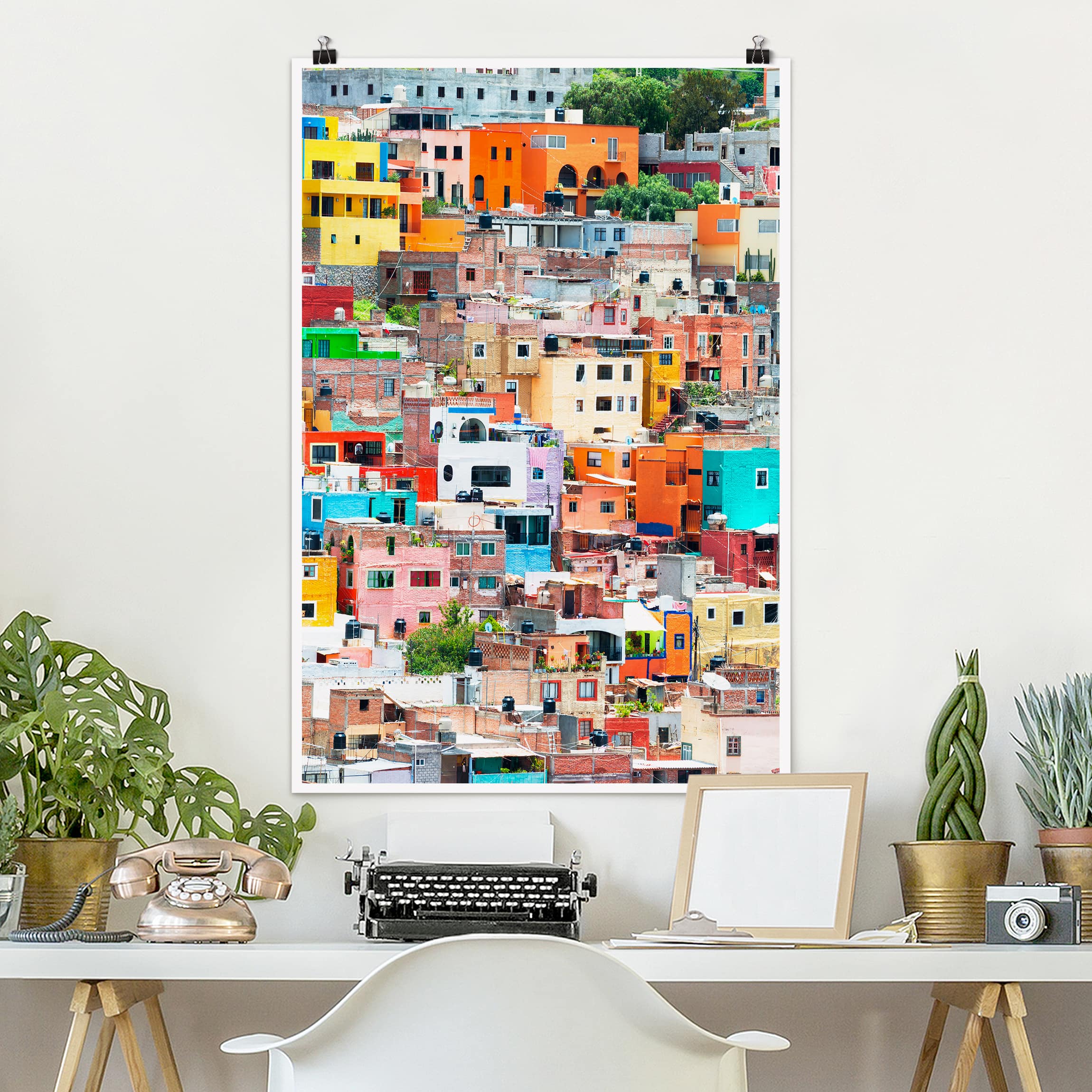 Poster - Hochformat Farbige Häuserfront Guanajuato