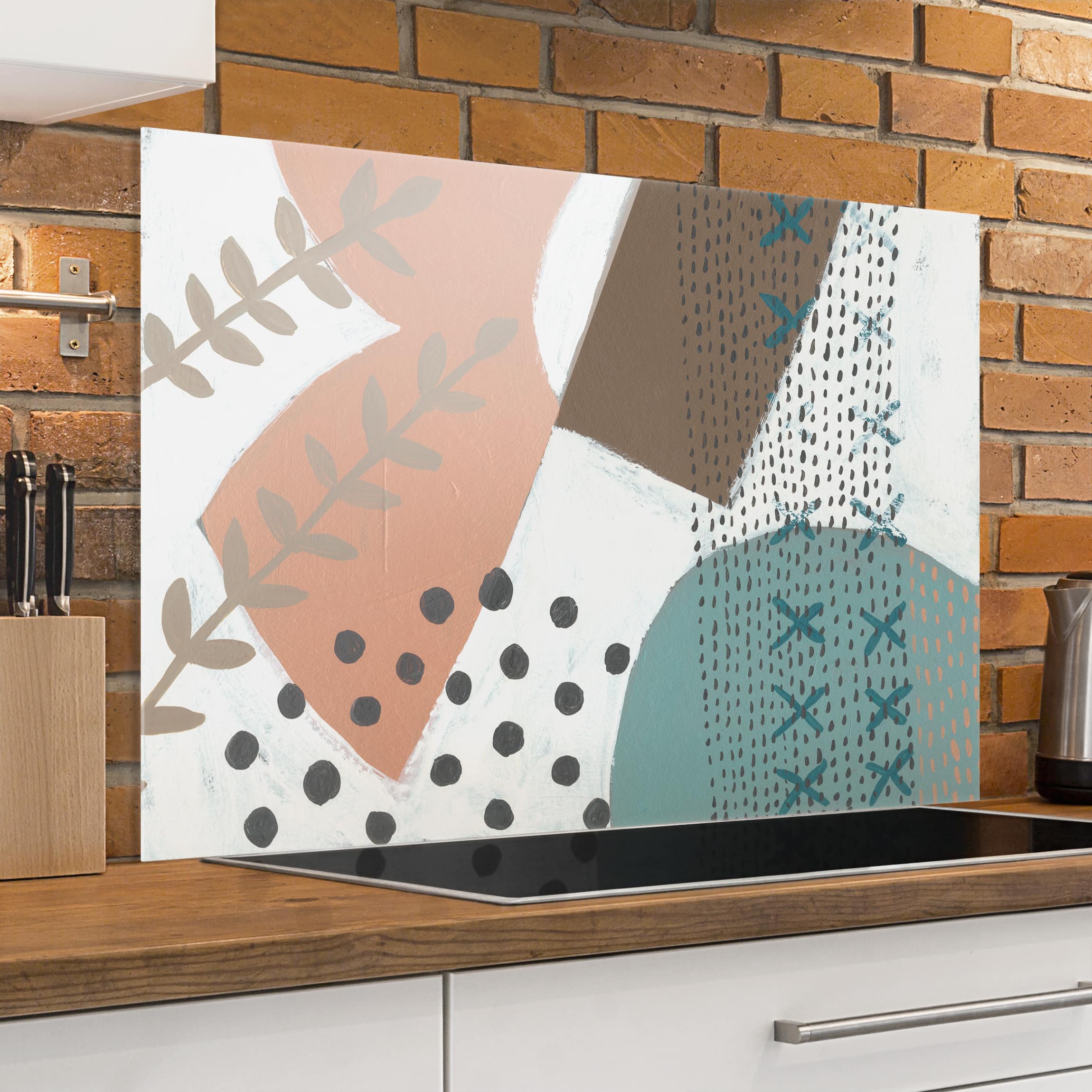 Glas Spritzschutz - Querformat 3:2 Karneval der Formen in Lachs I