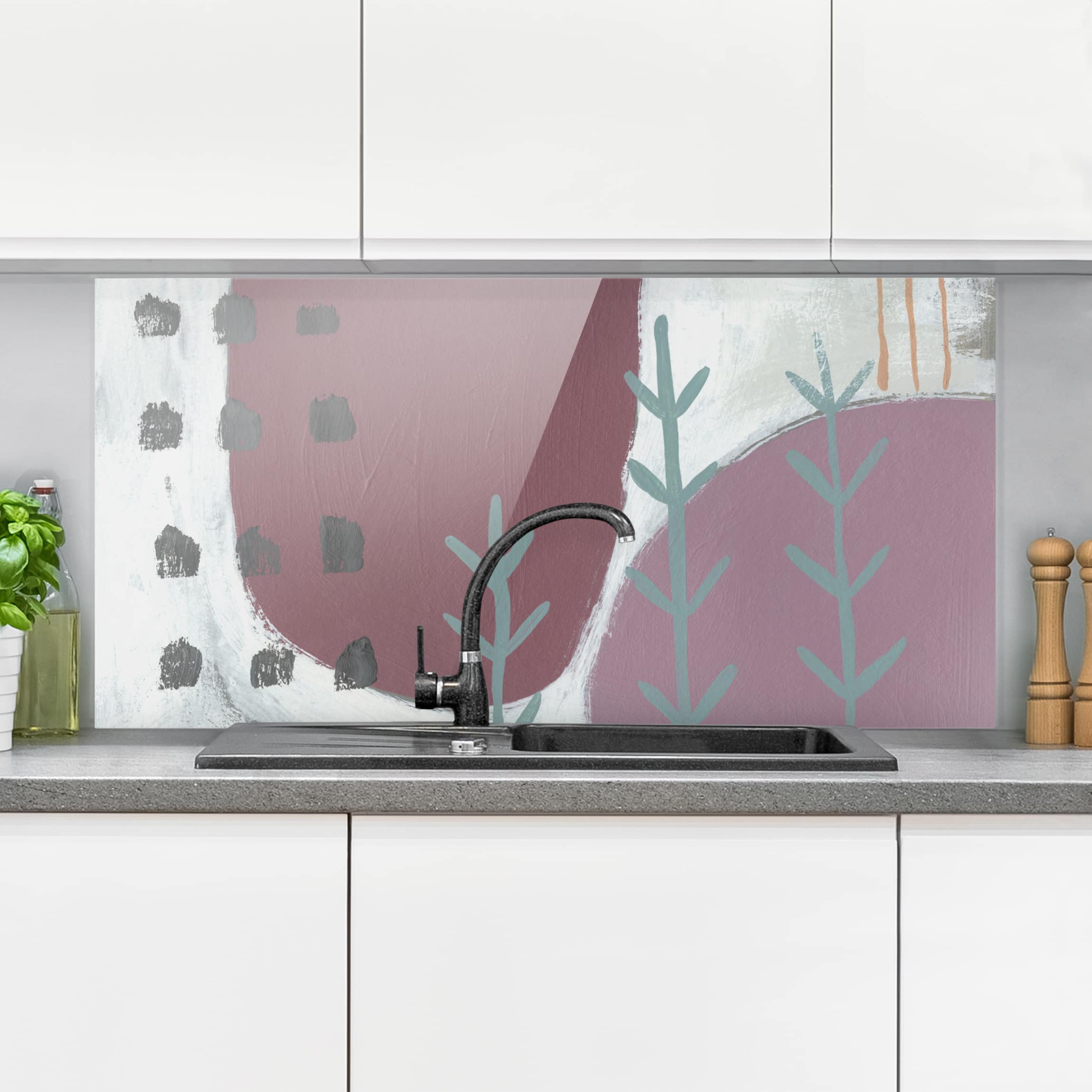 Glas Spritzschutz - Querformat 2:1 Karneval der Formen in Beere III