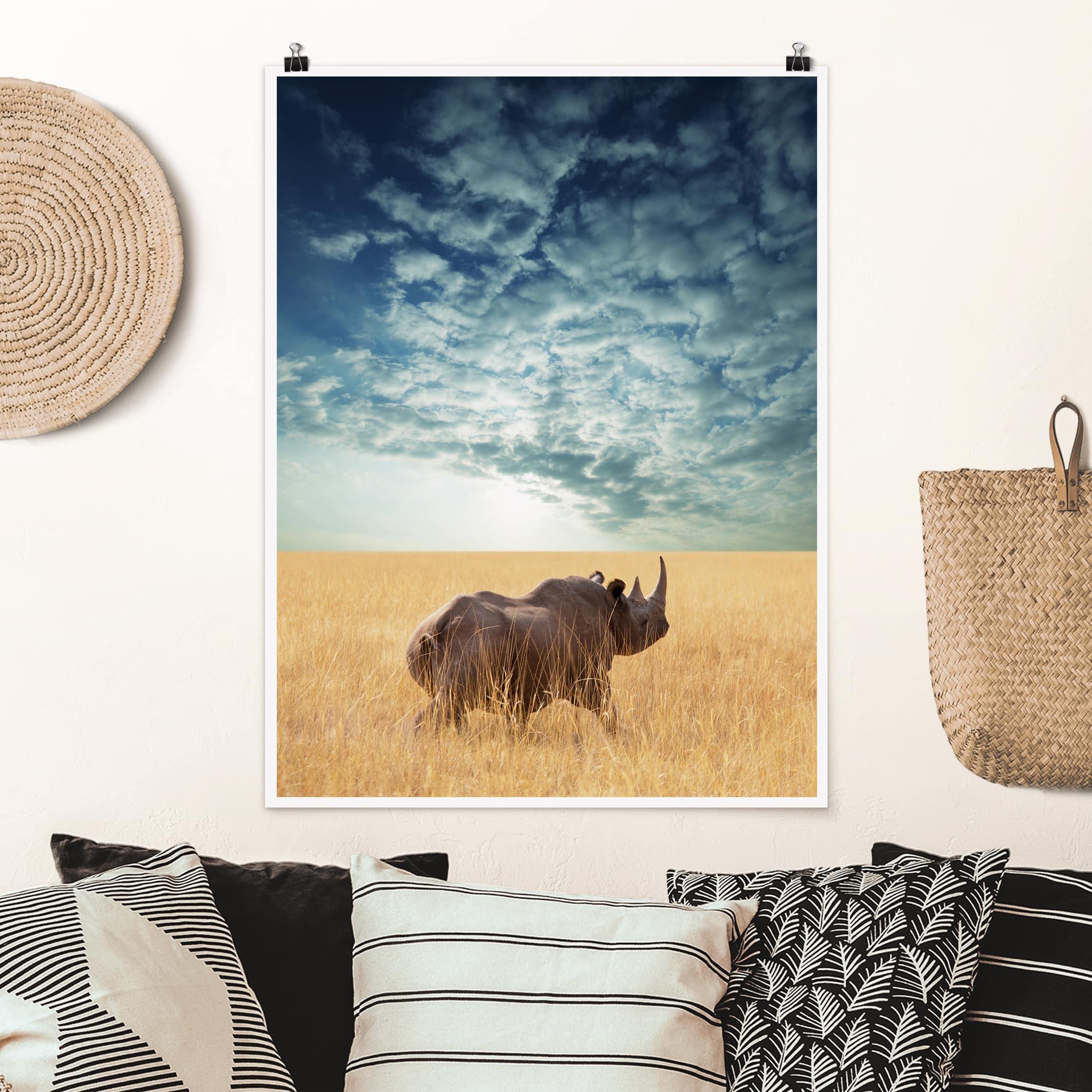 Poster Tiere Nashorn in der Savanne