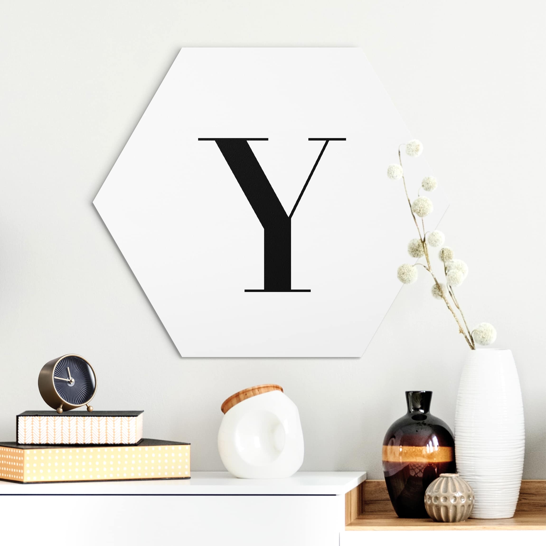 Hexagon-Alu-Dibond Bild Buchstabe Serif Weiß Y
