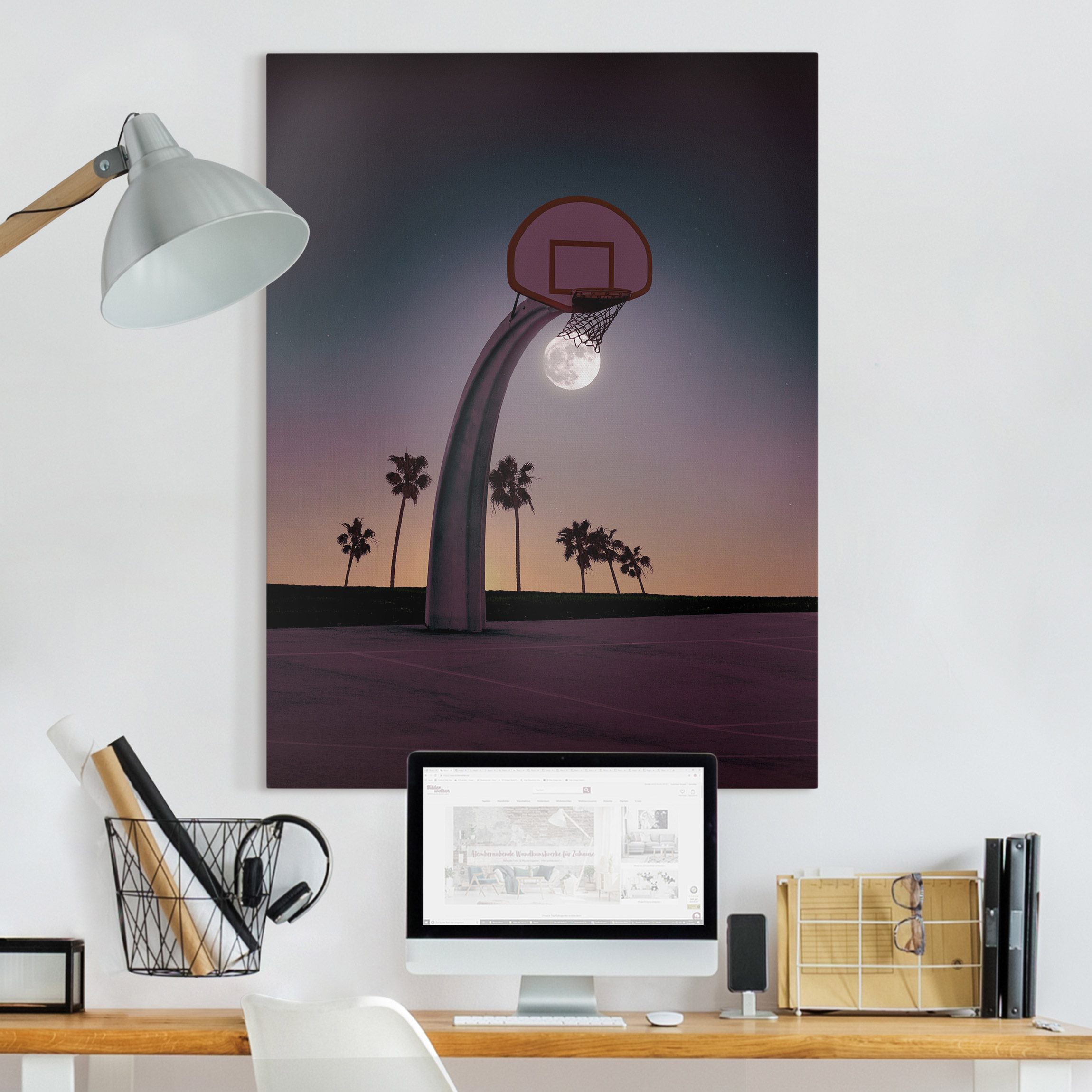 Leinwandbild Basketball mit Mond