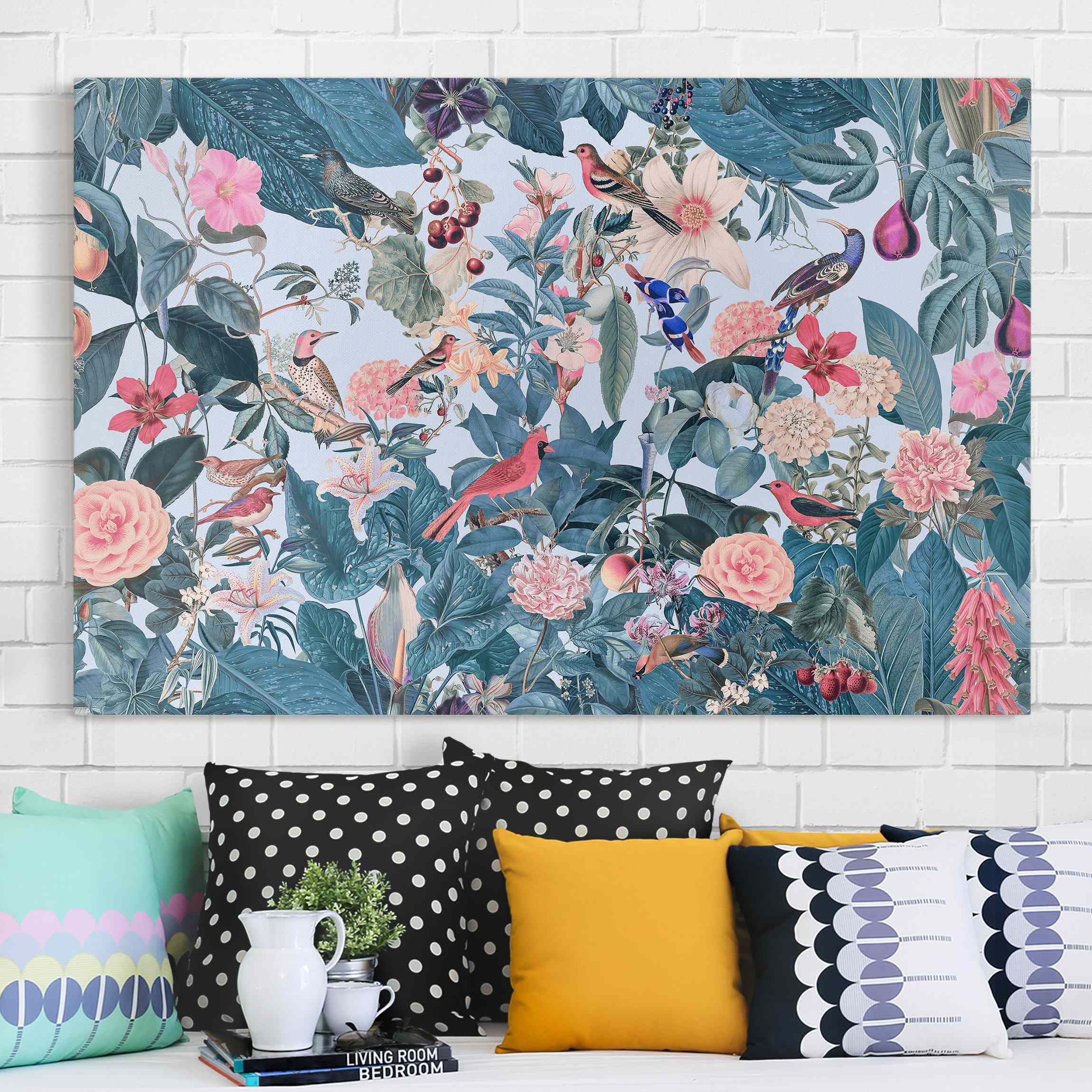 Leinwandbild Vintage Collage - Vogelgarten