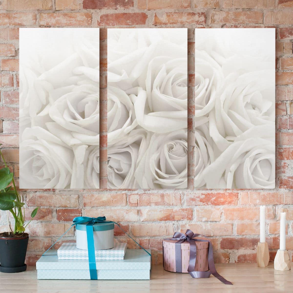 3-teiliges Leinwandbild Blumen Weiße Rosen