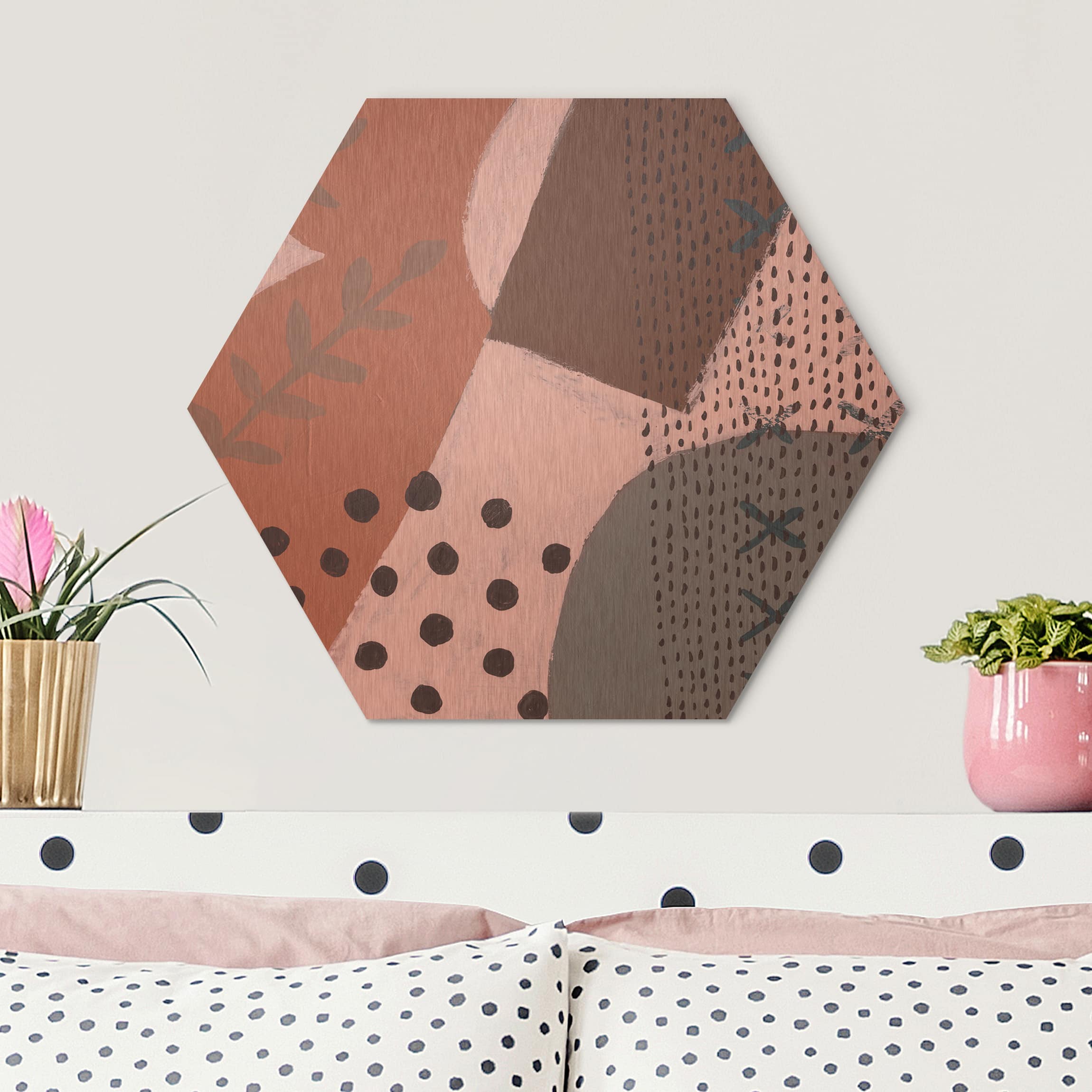 Hexagon-Alu-Dibond Bild Karneval der Formen in Lachs I