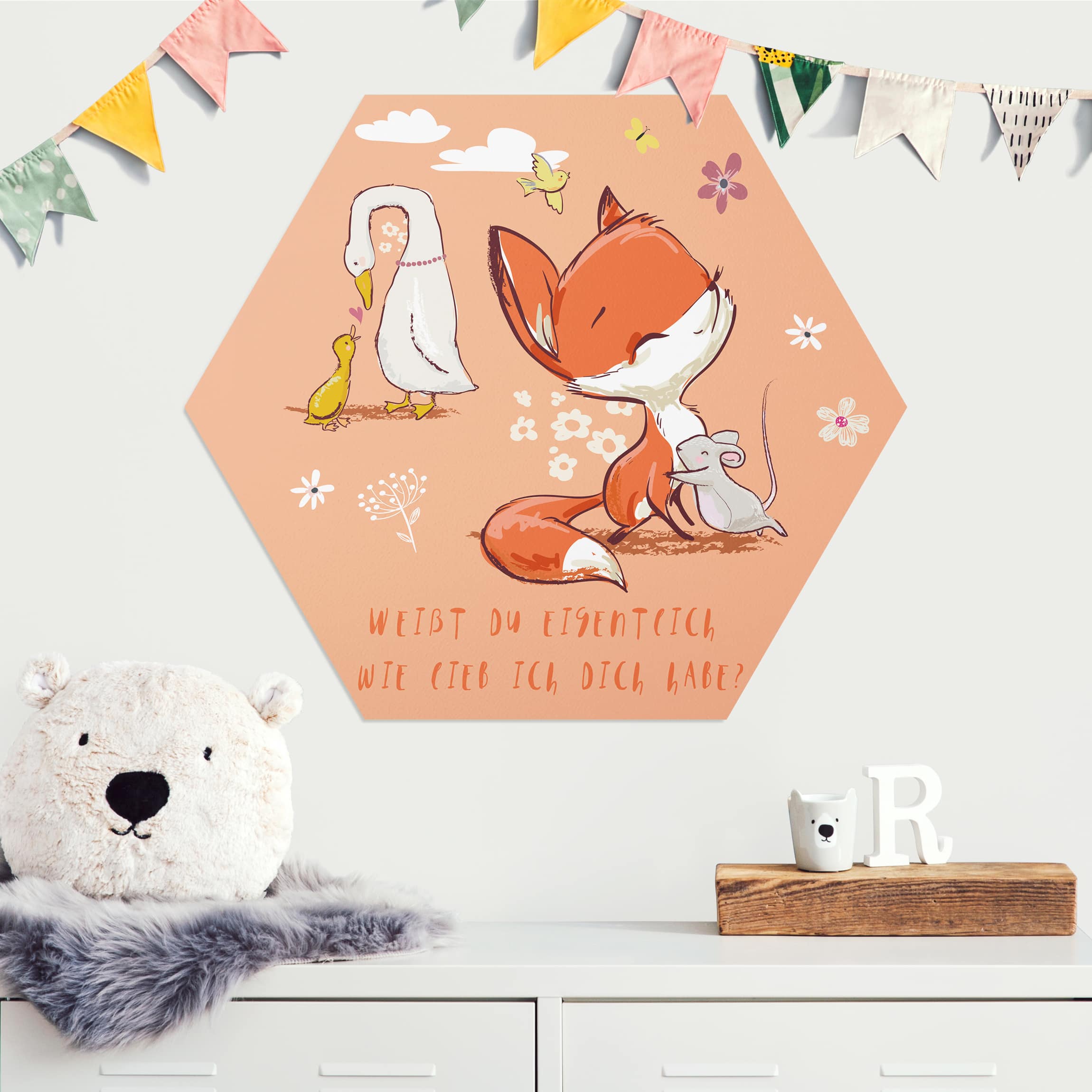 Hexagon-Alu-Dibond Bild Weißt du eigentlich wie lieb ich dich habe